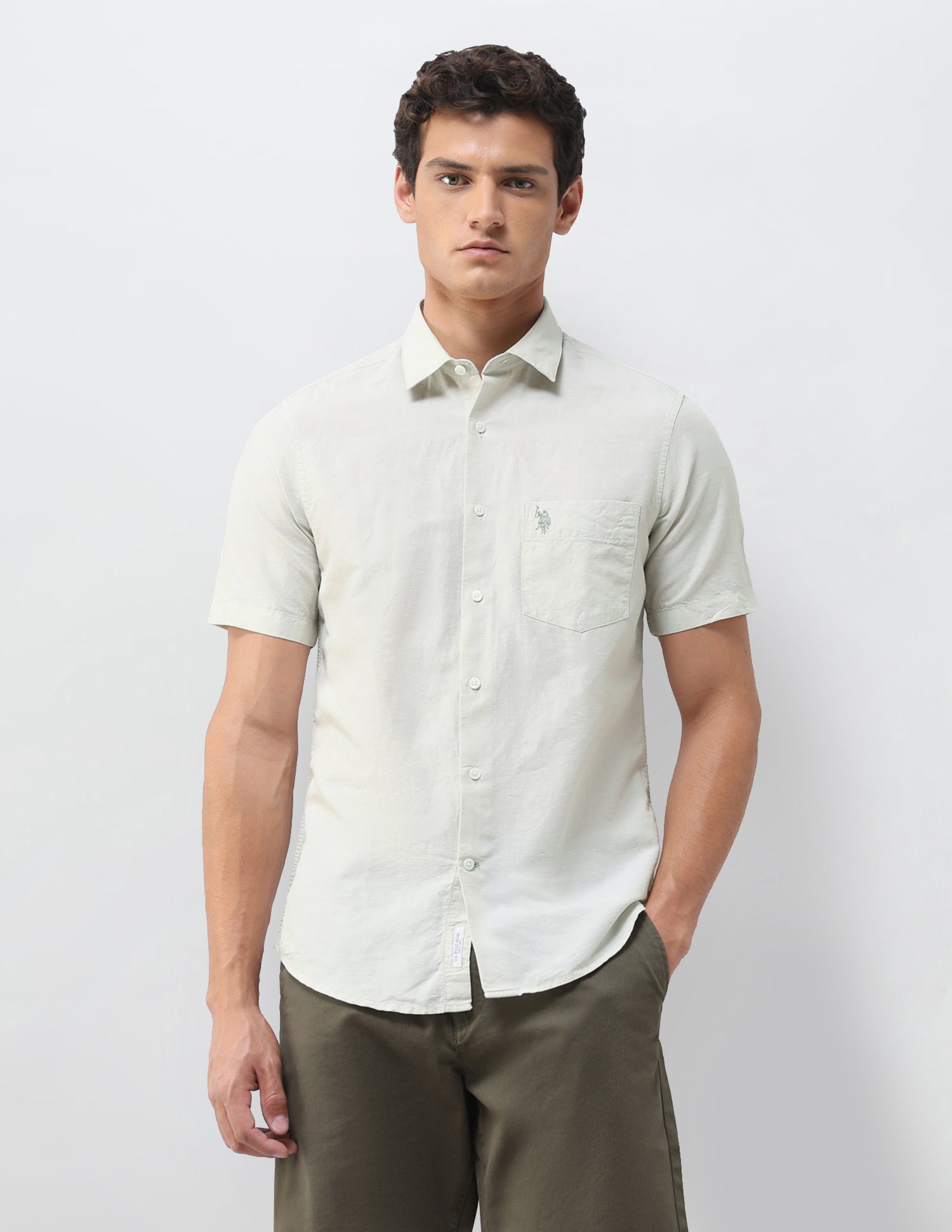Solid Tailored Fit Shirt Light Green - U.S. Polo Assn. India | Large