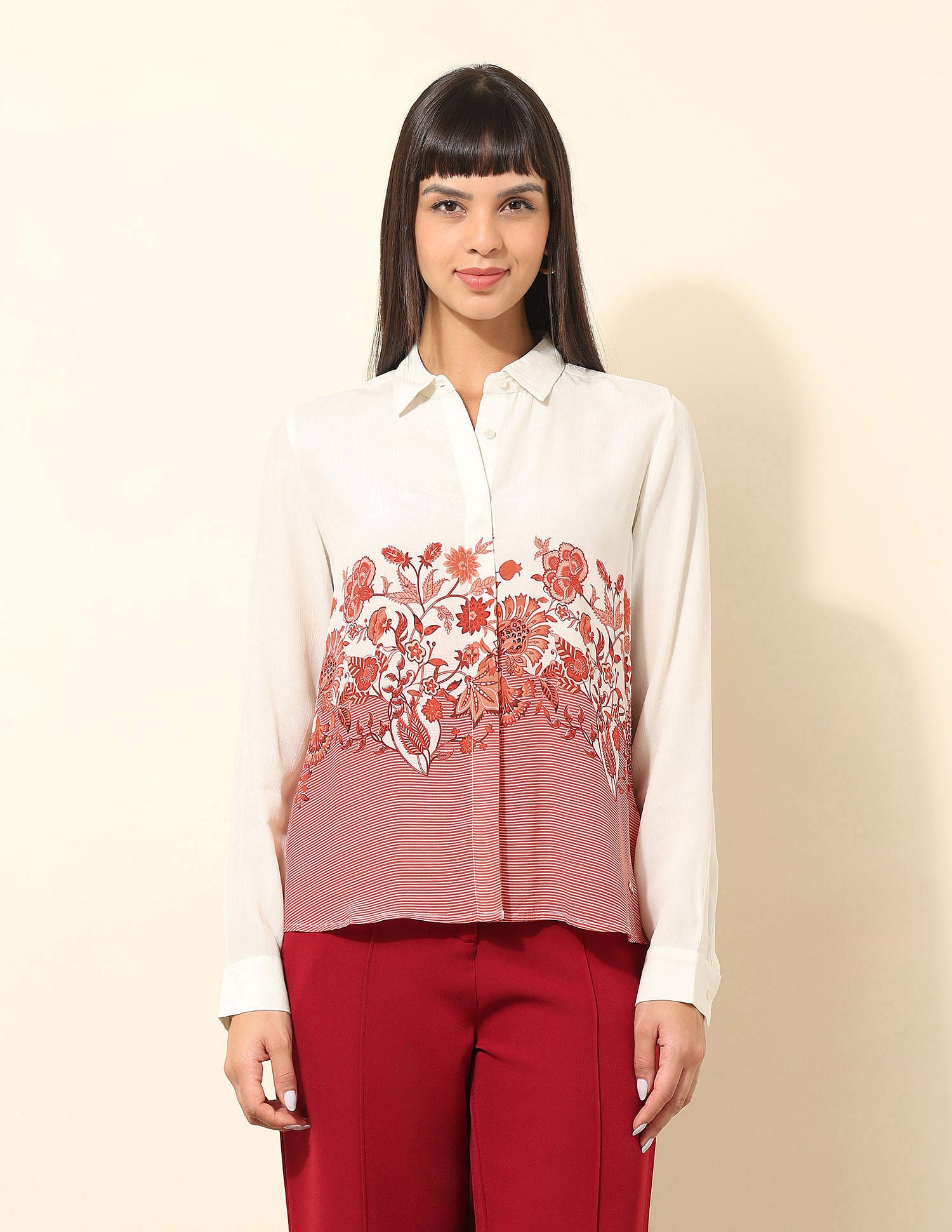 Concealed Placket Floral Printed Shirt Off-white - U.S. POLO ASSN. | Large