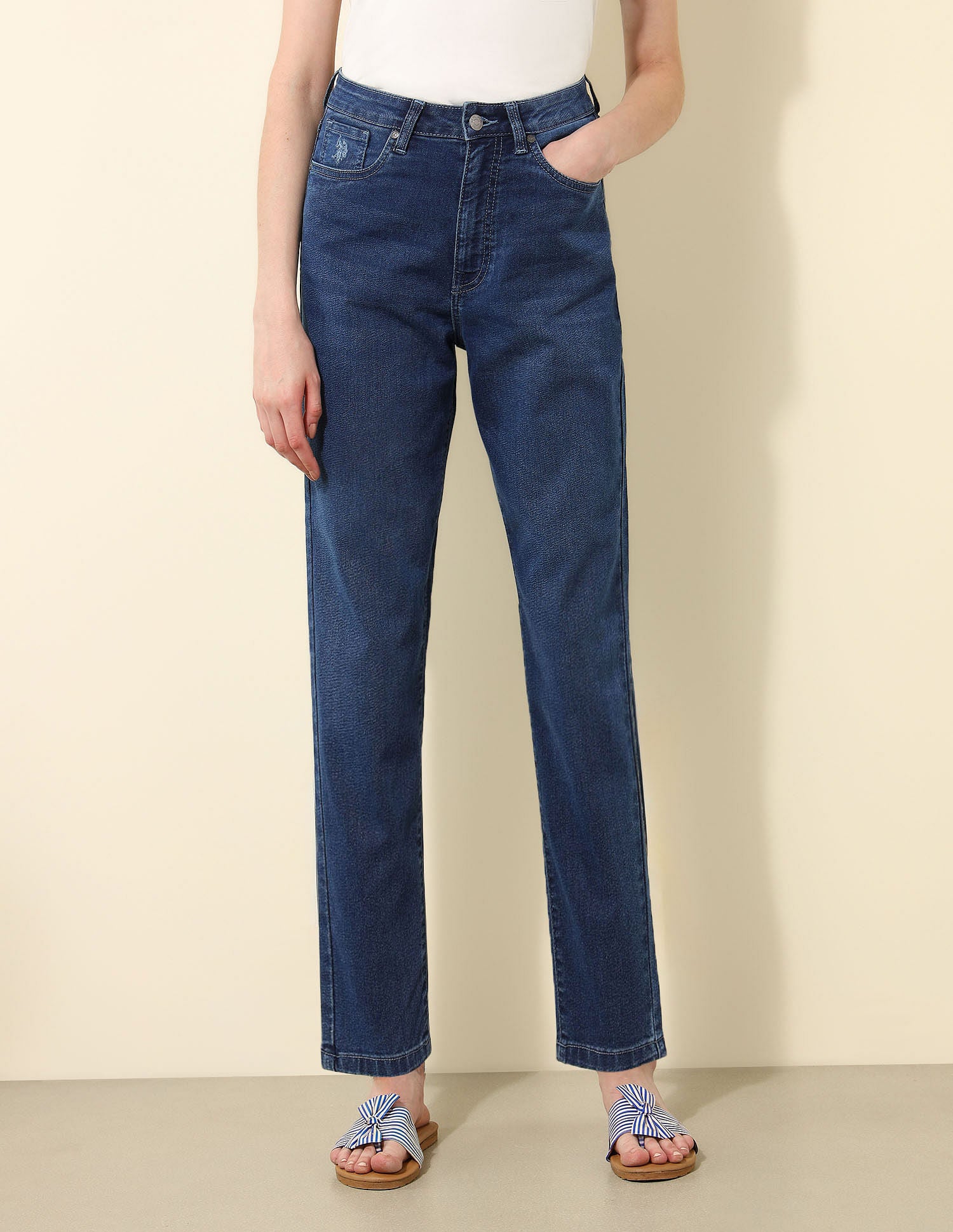 High Rise Mom Fit Jeans Dark Blue - U.S. POLO ASSN. | Large