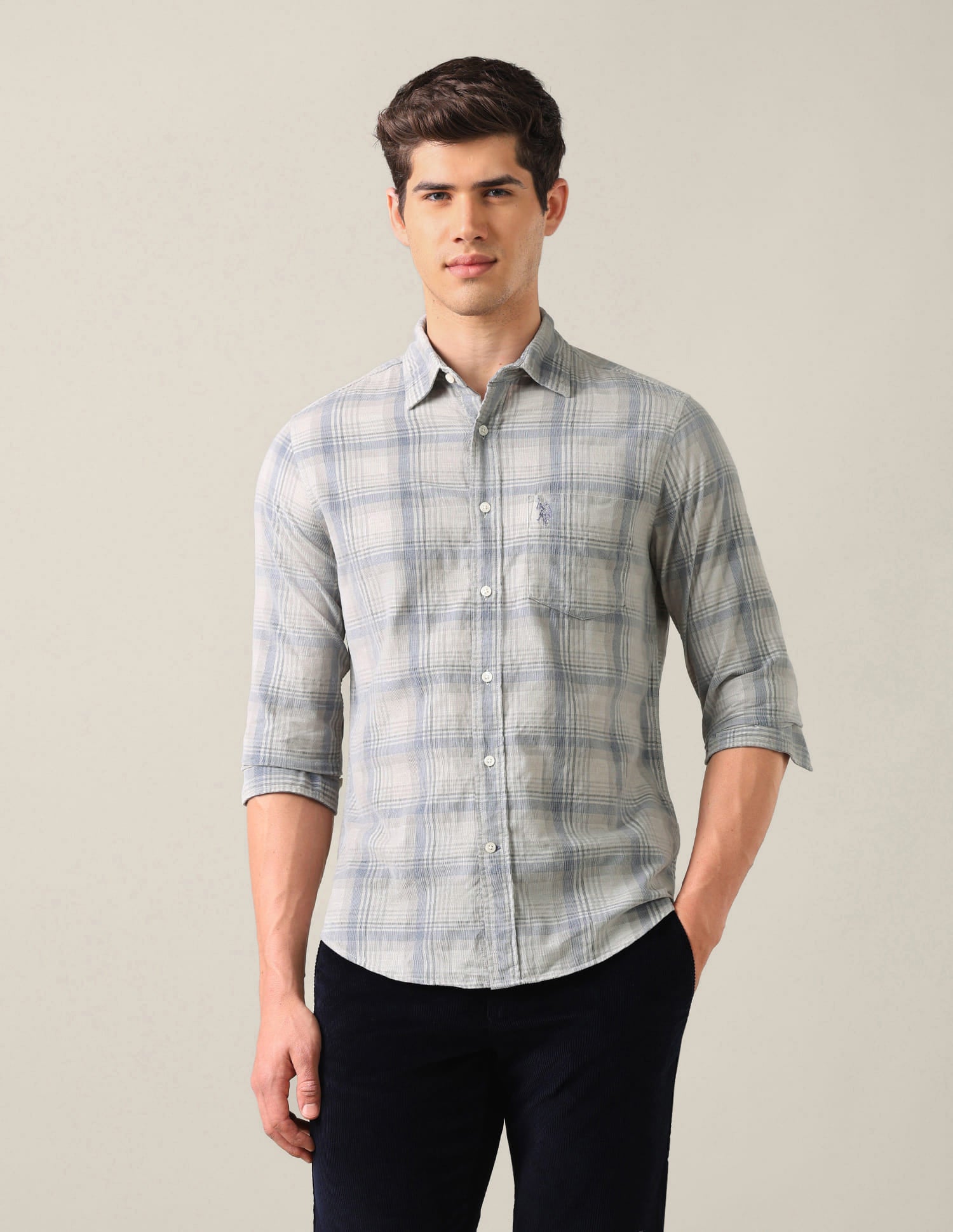 Tailored Fit Corduroy Shirt Grey - U.S. Polo Assn. India | Large