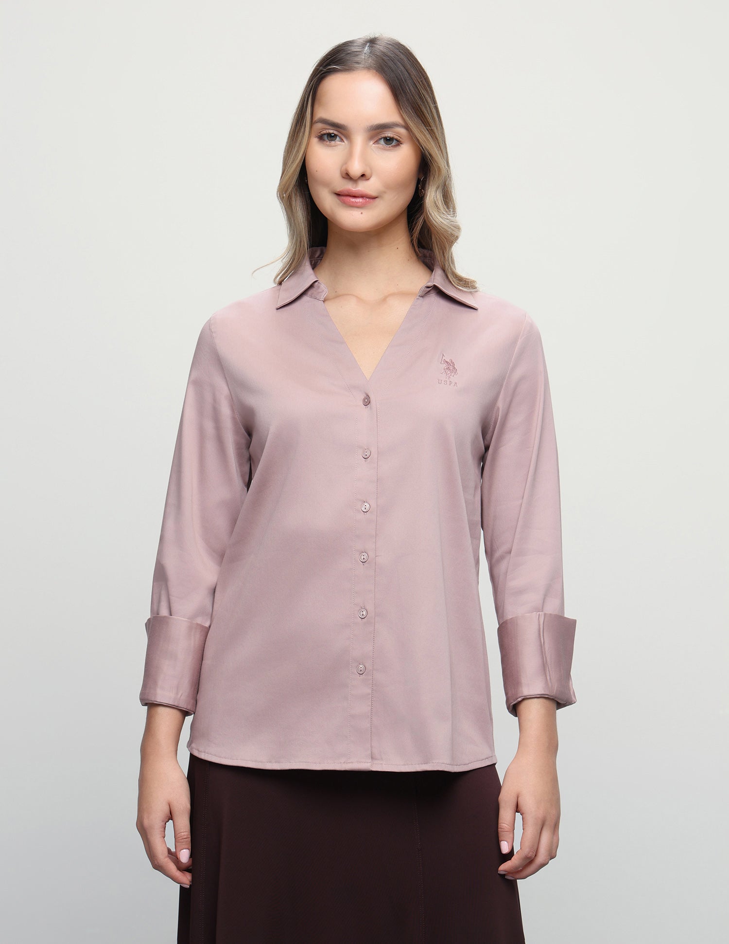 Solid Regular Fit Shirt Mauvish Pink - U.S. Polo Assn. India | Large