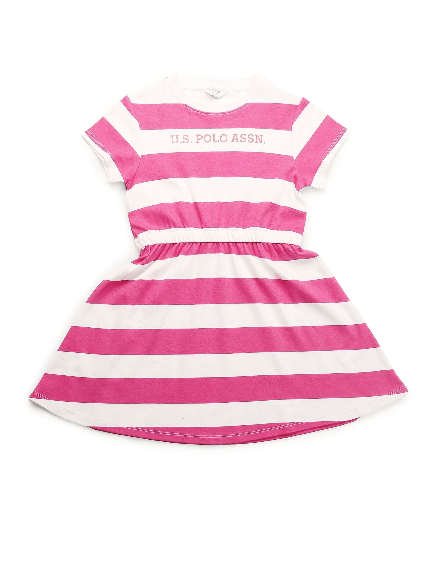 Girls Striped Fit And Flare Dress Dark Pink - U.S. POLO ASSN. | Large