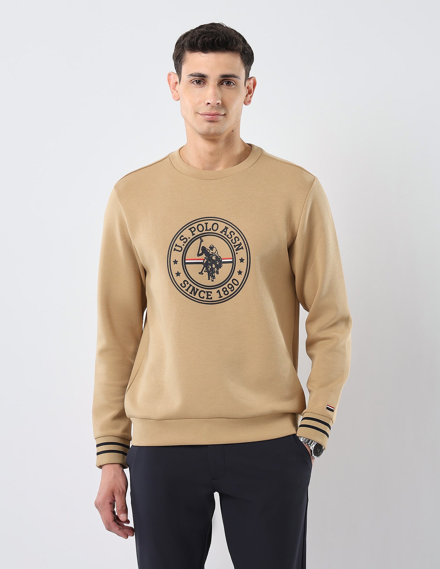 Brand Embossed Regular Fit Sweatshirt Khaki - U.S. POLO ASSN. | Large