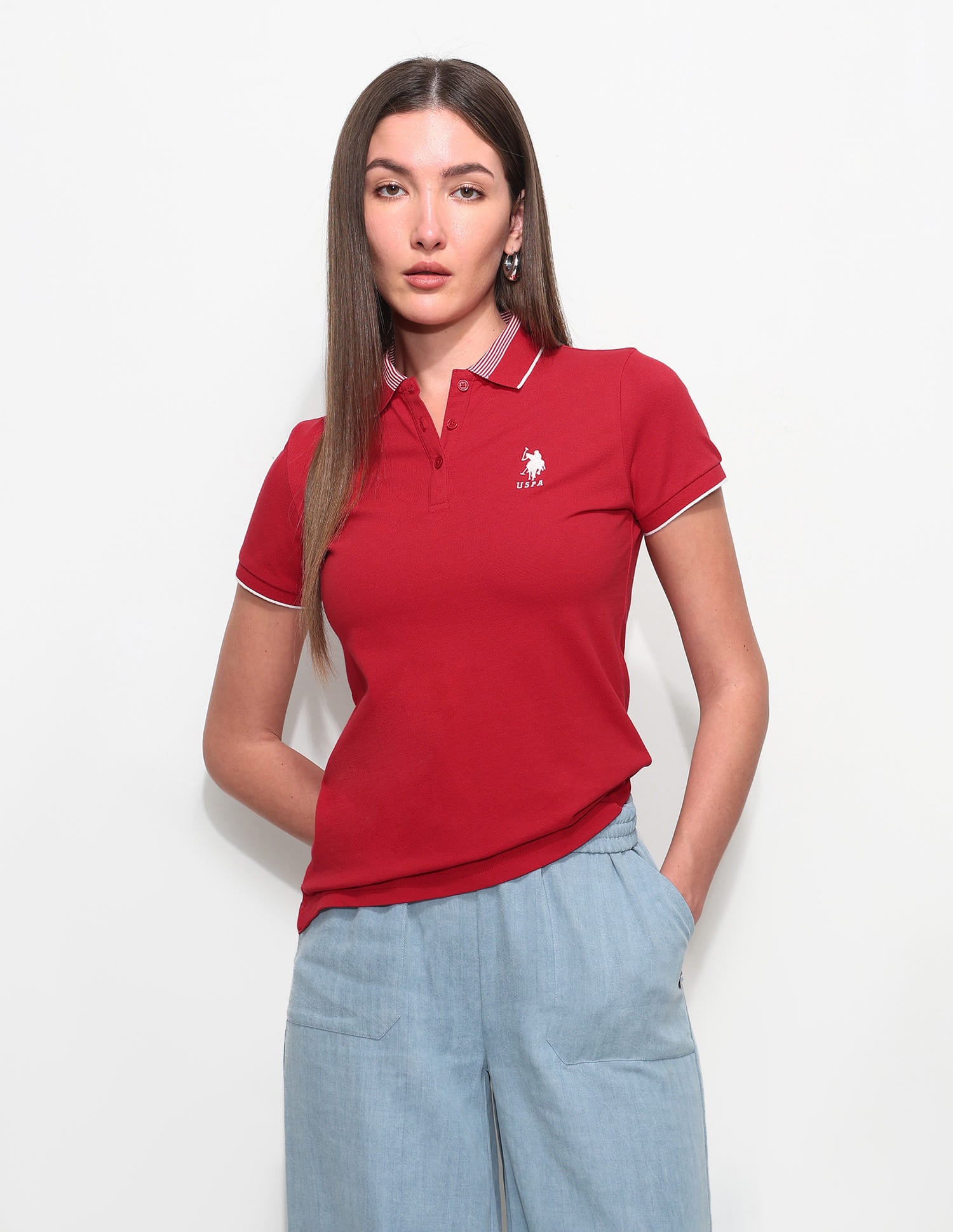 Regular Fit Solid Polo Shirt Red - U.S. Polo Assn. India | Large