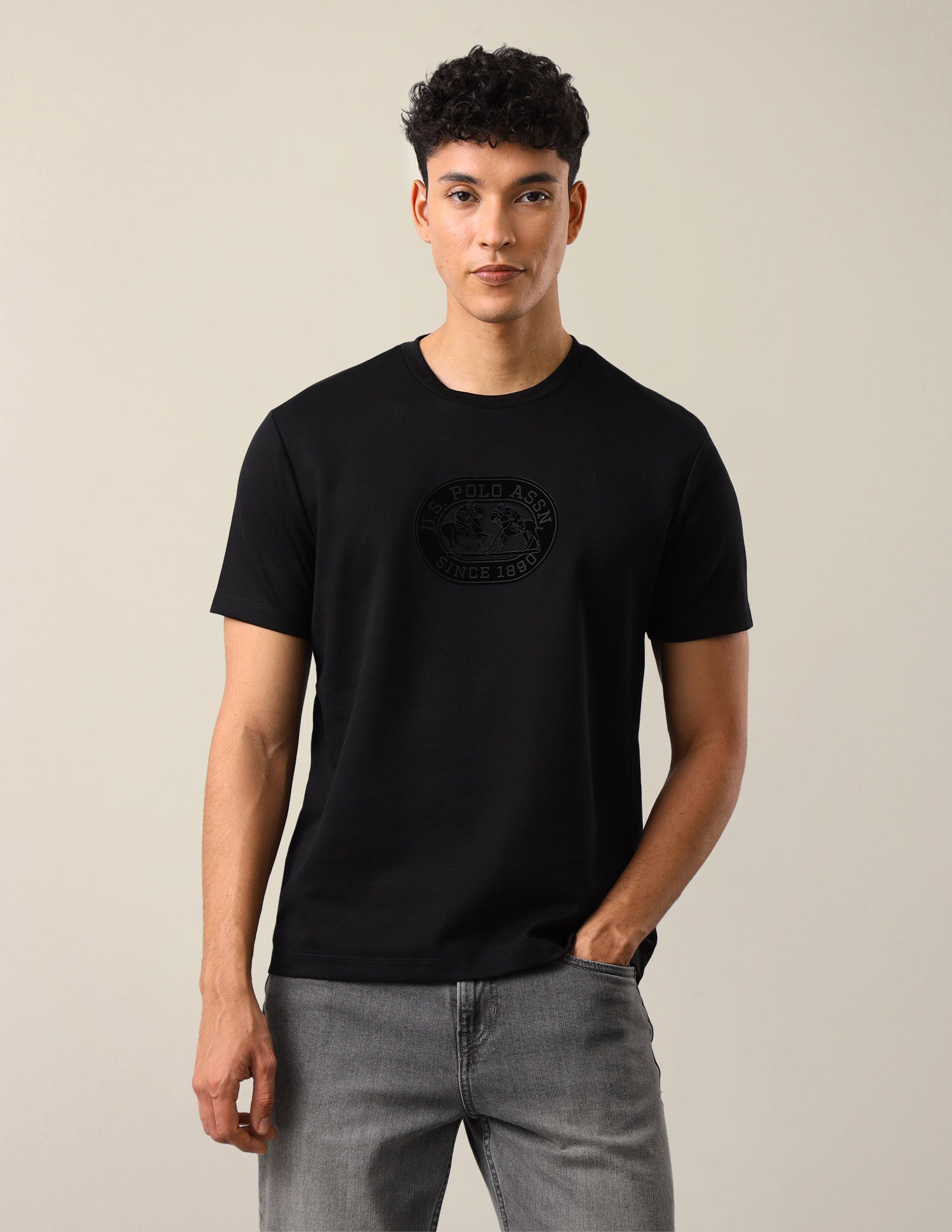 Brand Embossed Slim Fit T-Shirt Black - U.S. Polo Assn. India | Large