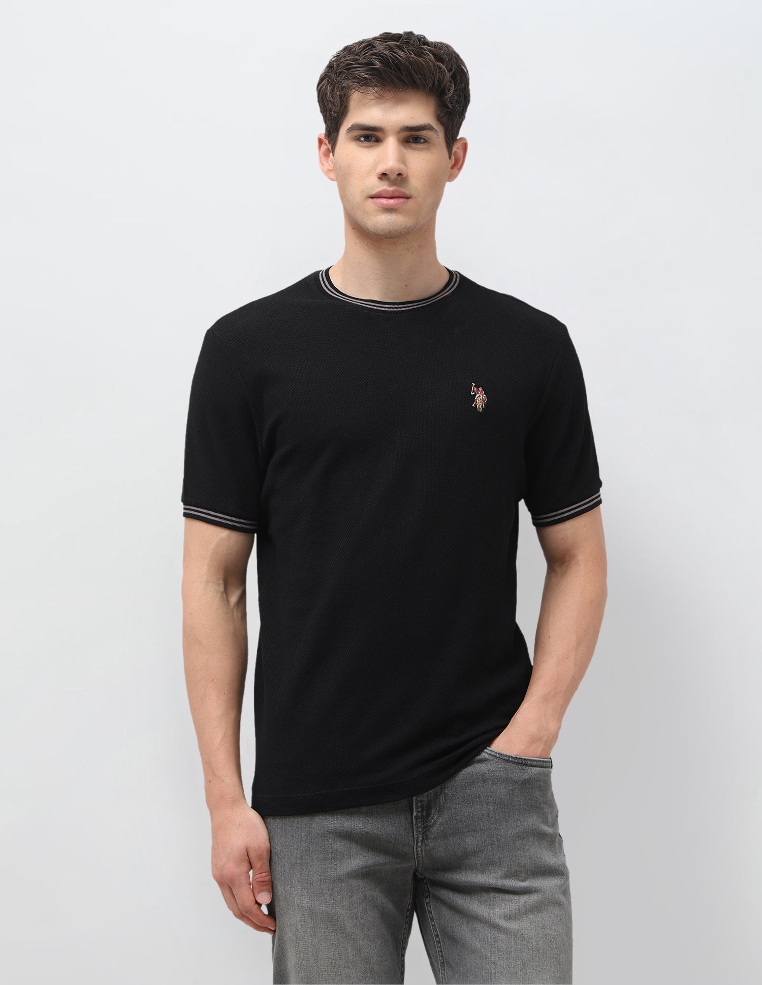 Solid Slim Fit T-Shirt Black - U.S. Polo Assn. India | Large