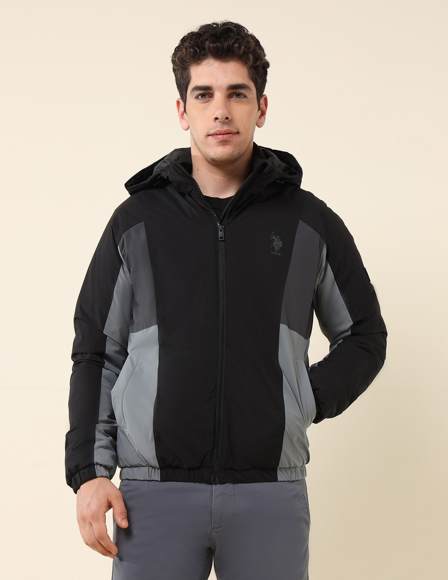 High Neck Regular Fit Jacket Black - U.S. Polo Assn. India | Large