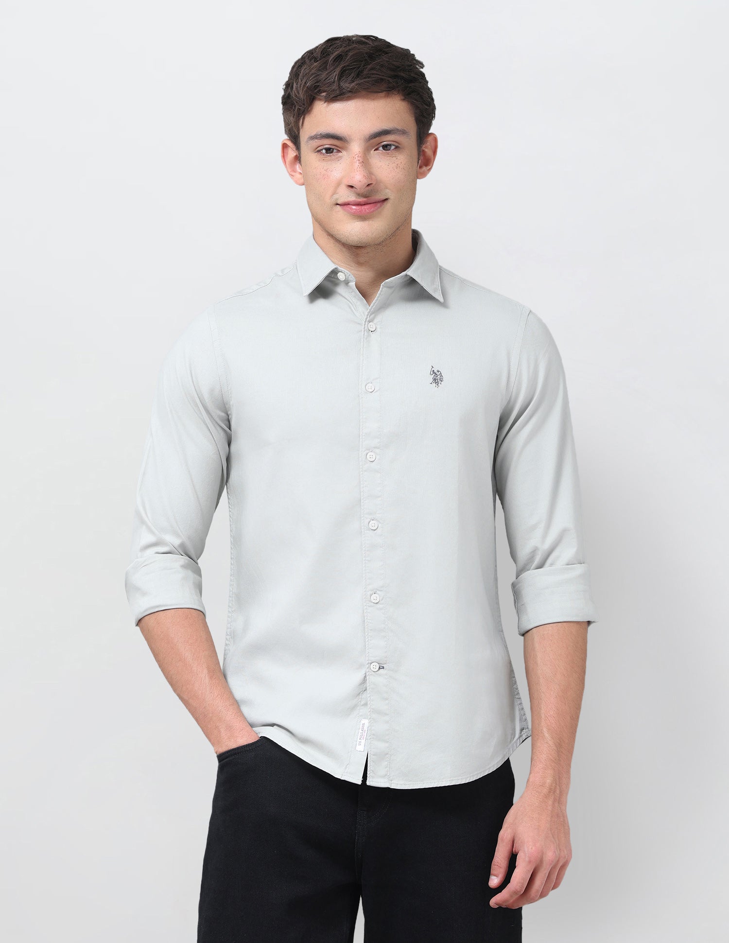 Solid Tailored Fit Shirt Light Grey - U.S. Polo Assn. India | Large