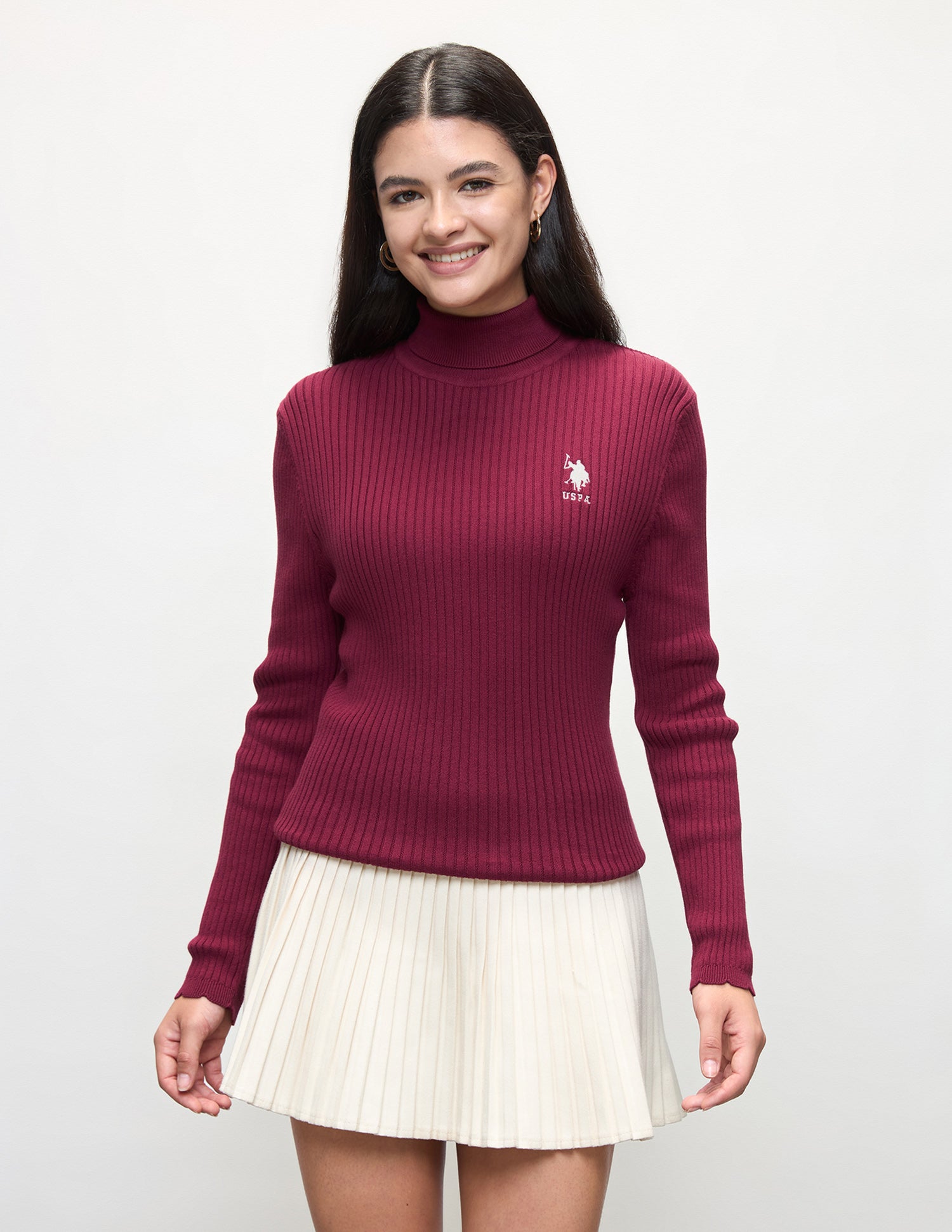 Patterned Knit Regular Fit Sweater Dark Red - U.S. Polo Assn. India | Large