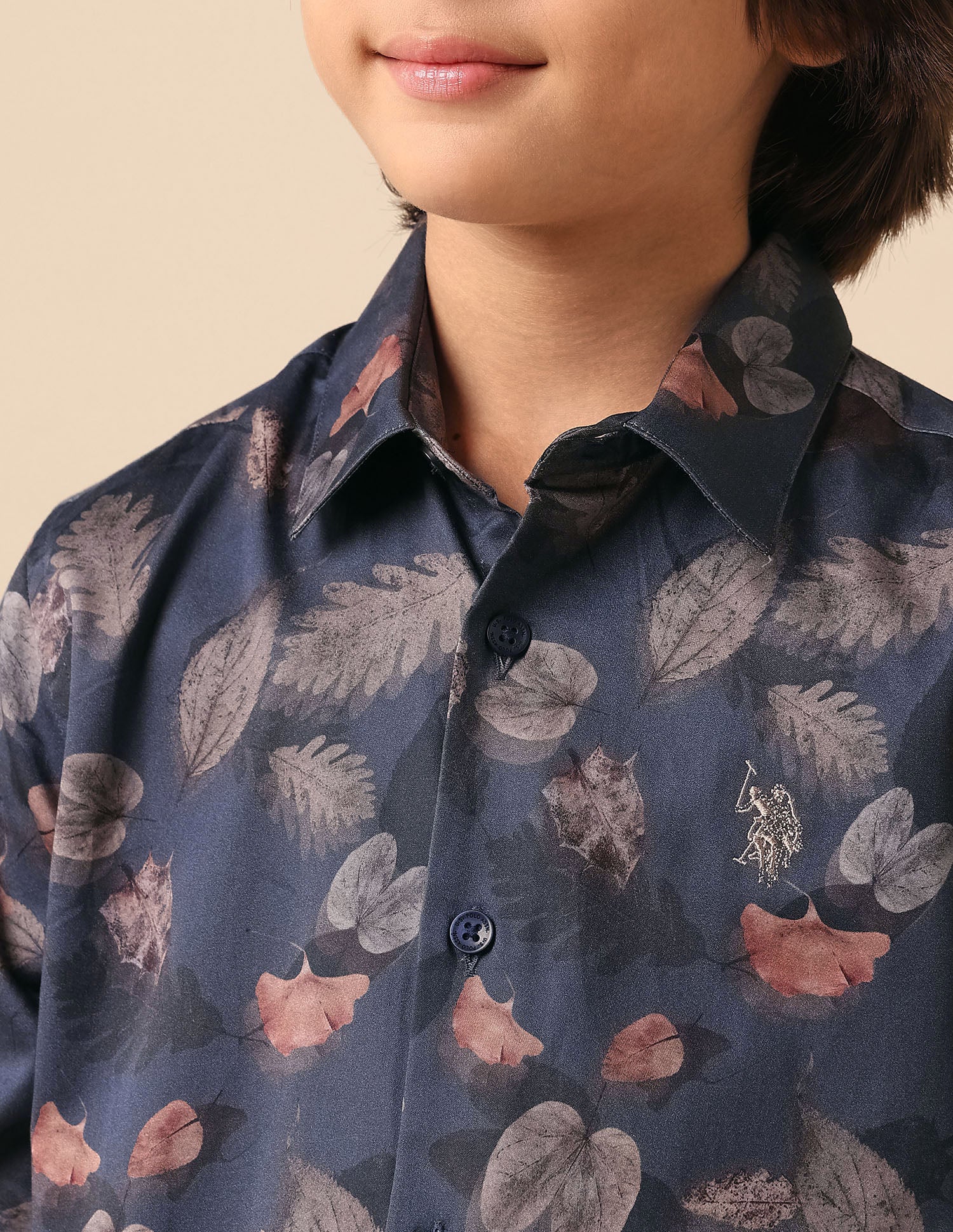 Boys Floral Printed Pure Cotton Shirt Navy - U.S. POLO ASSN. | Large