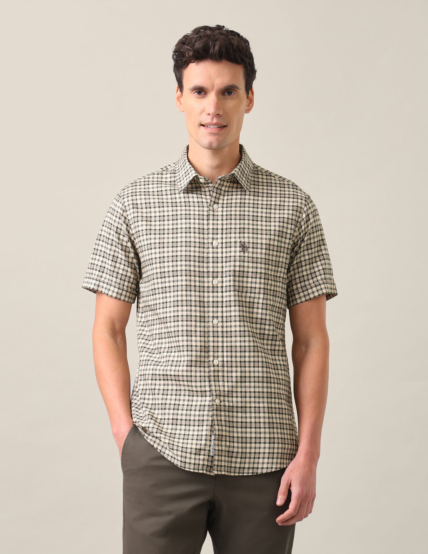 Plaid Checked Tailored Fit Shirt Olive Green - U.S. Polo Assn. India | Large