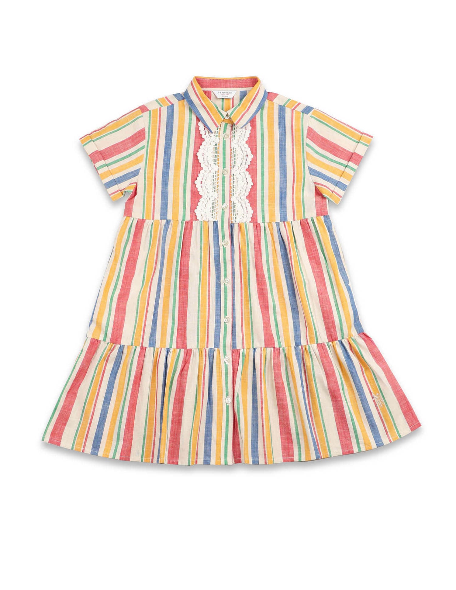 Girls Vertical Striped Lace A-Line Dress Multi-colour - U.S. POLO ASSN. | Large