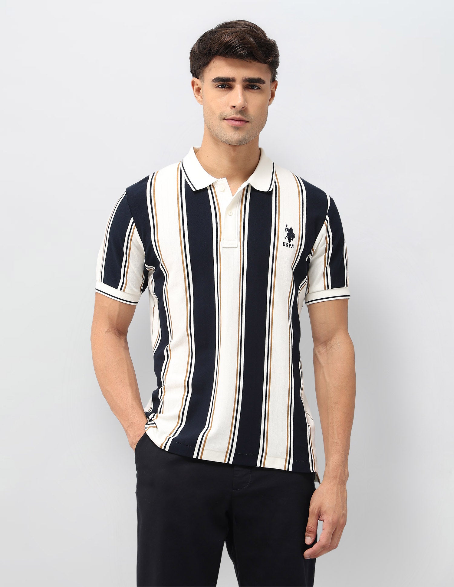 Slim Fit Vertical Striped Polo Shirt