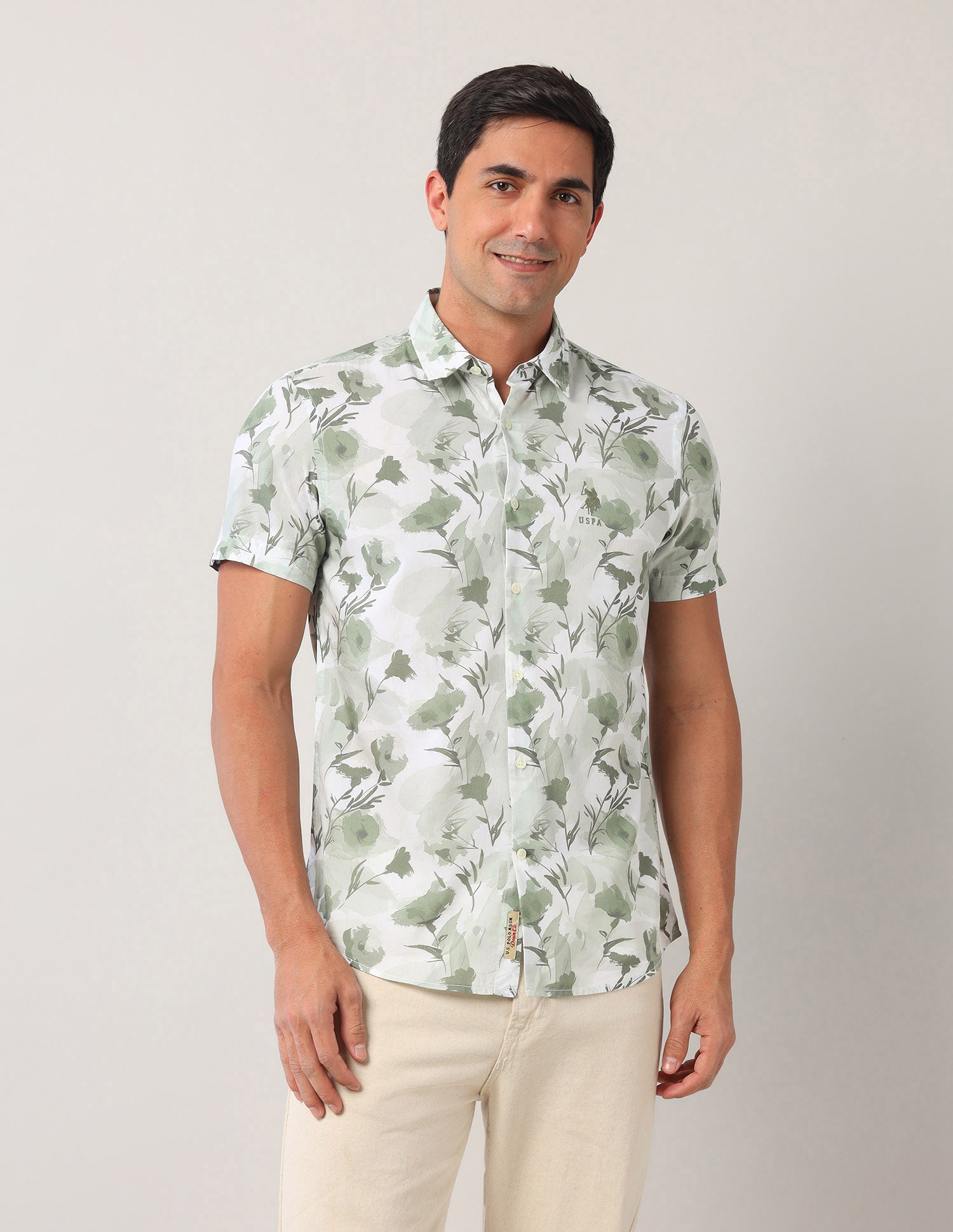 Floral Printed Poplin Shirt Grey - U.S. POLO ASSN. | Large