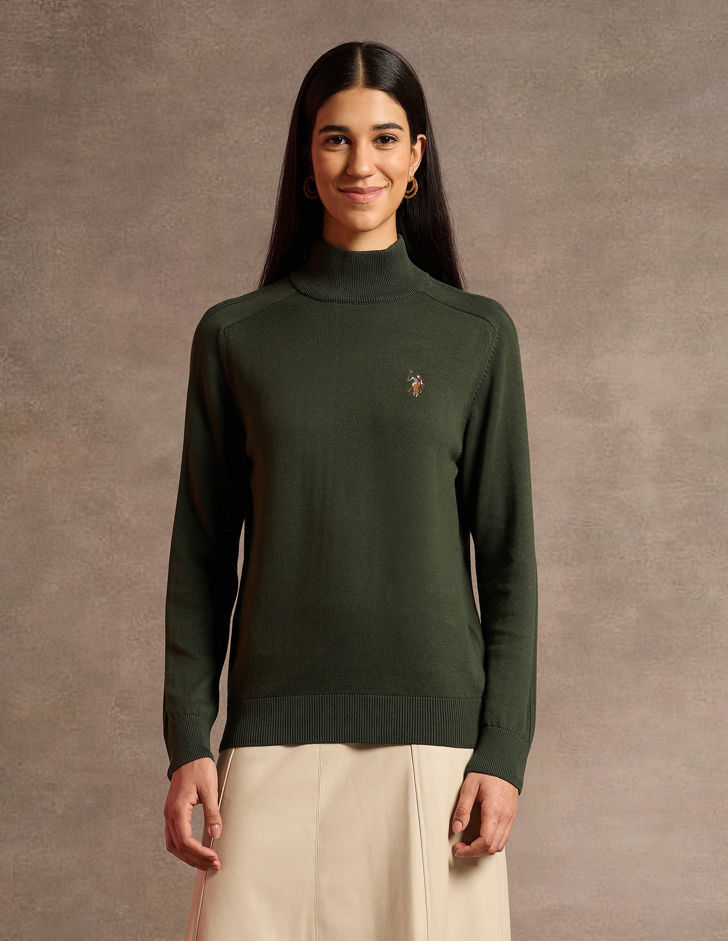 High Neck Solid Sweater Olive - U.S. Polo Assn. India | Large
