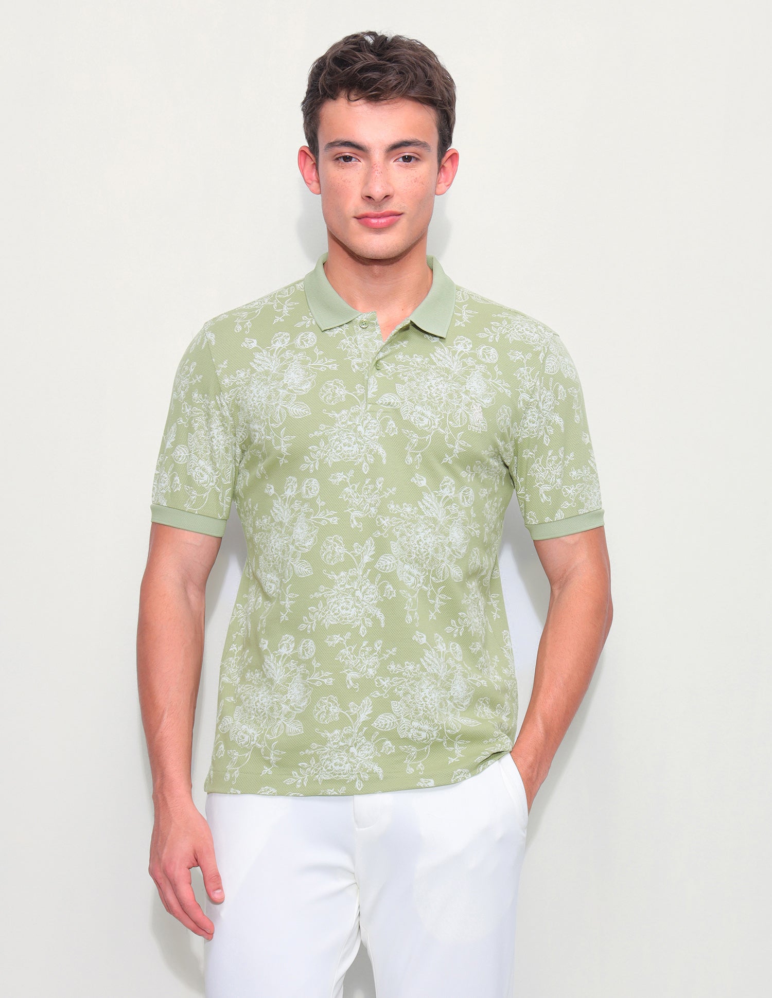 Floral Printed Slim Fit Polo Shirt Green - U.S. Polo Assn. India | Large