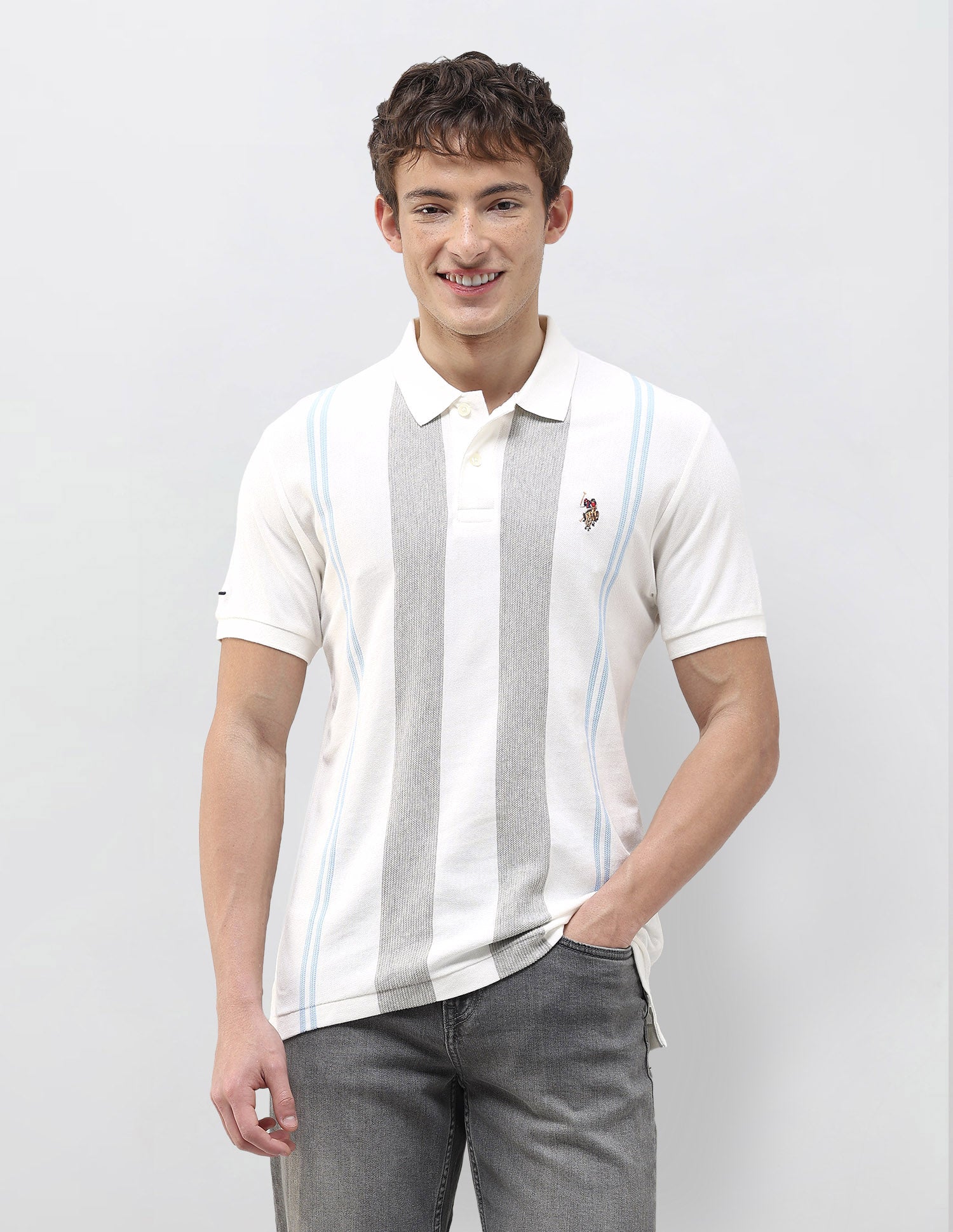 Vertical Striped Muscle Fit Polo Shirt White - U.S. Polo Assn. India | Large