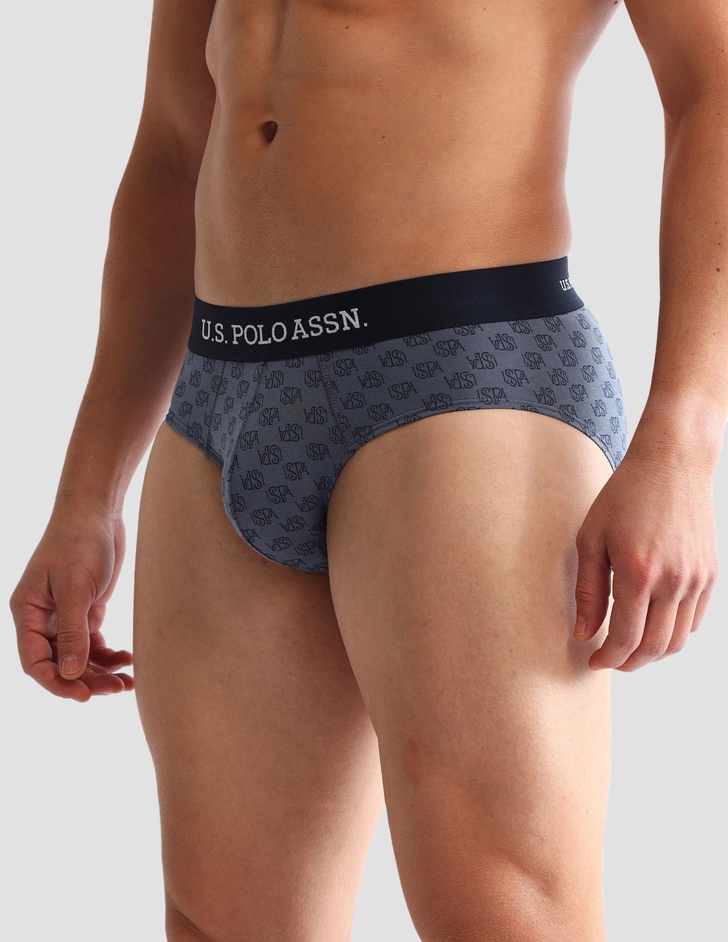 Anti Microbial Printed OEB14 Briefs - Pack Of 3 Grey Melange, Blue and Navy - U.S. POLO ASSN. | Large