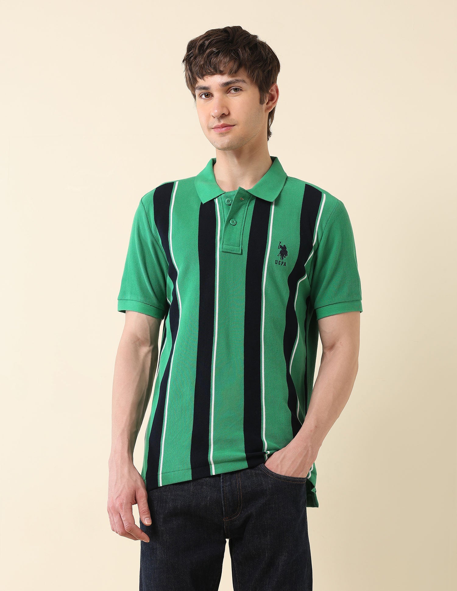 Vertical Striped Classic Polo Shirt Green - U.S. Polo Assn. India | Large