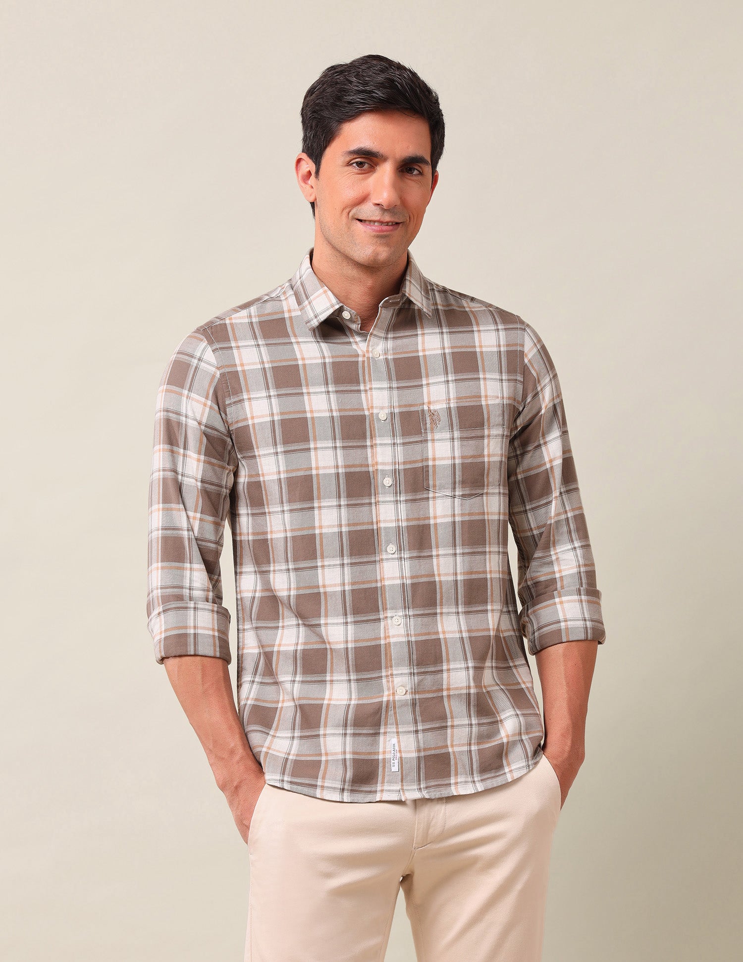 Gun Club Checked Pure Cotton Shirt Khaki - U.S. Polo Assn. India | Large
