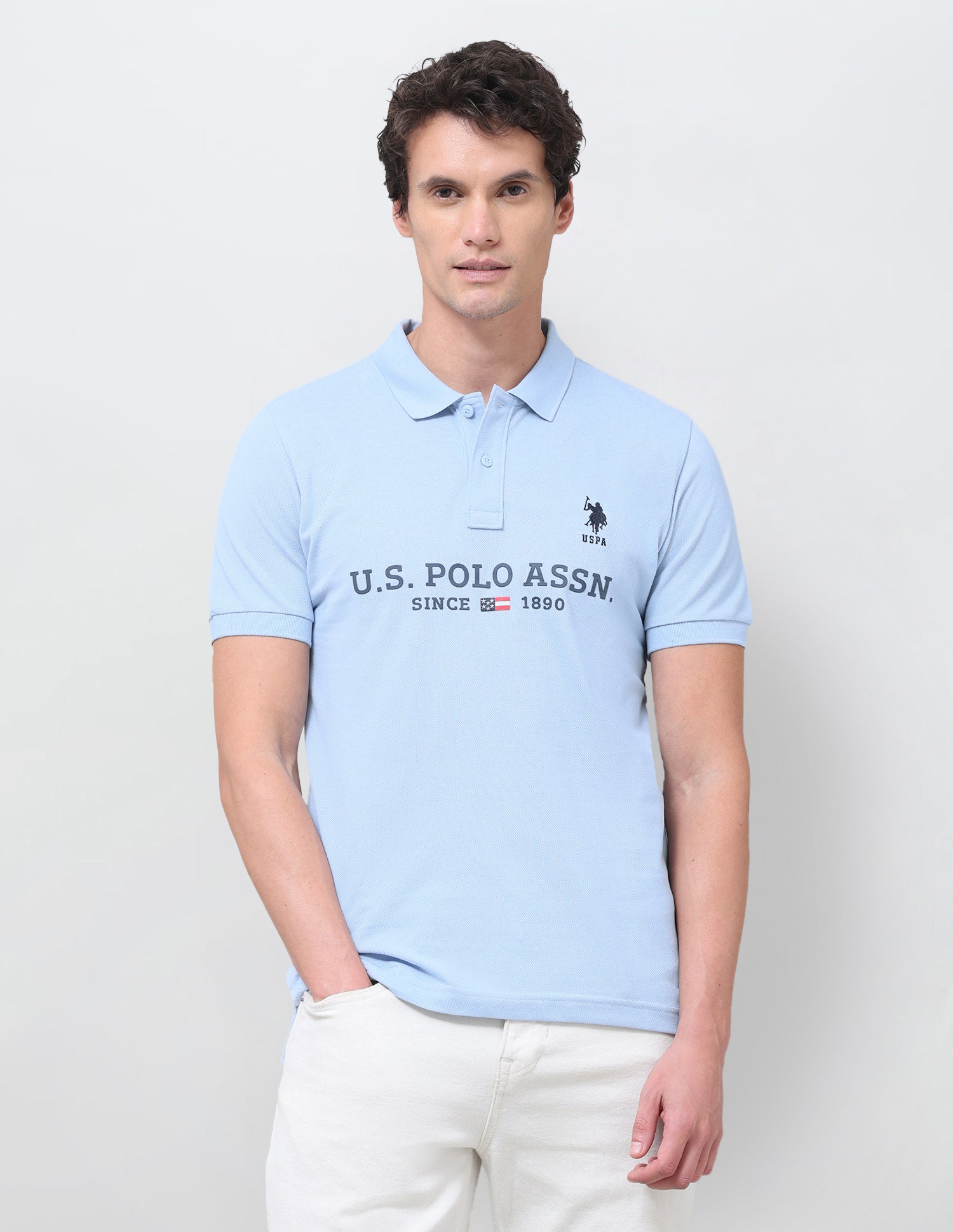 Brand Printed Regular Fit Polo Shirt Light Blue - U.S. Polo Assn. India | Large