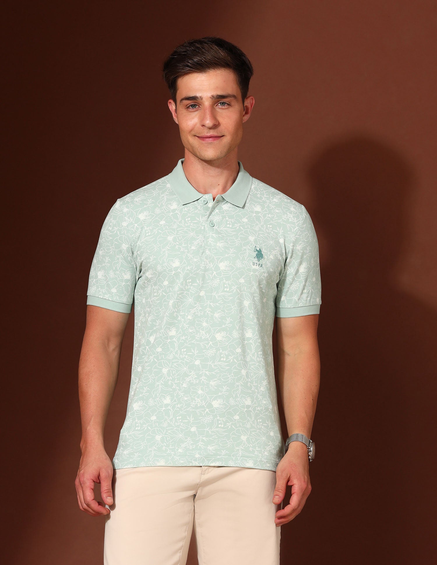 Floral Printed Working Holiday Polo Shirt Aqua - U.S. Polo Assn. India | Large