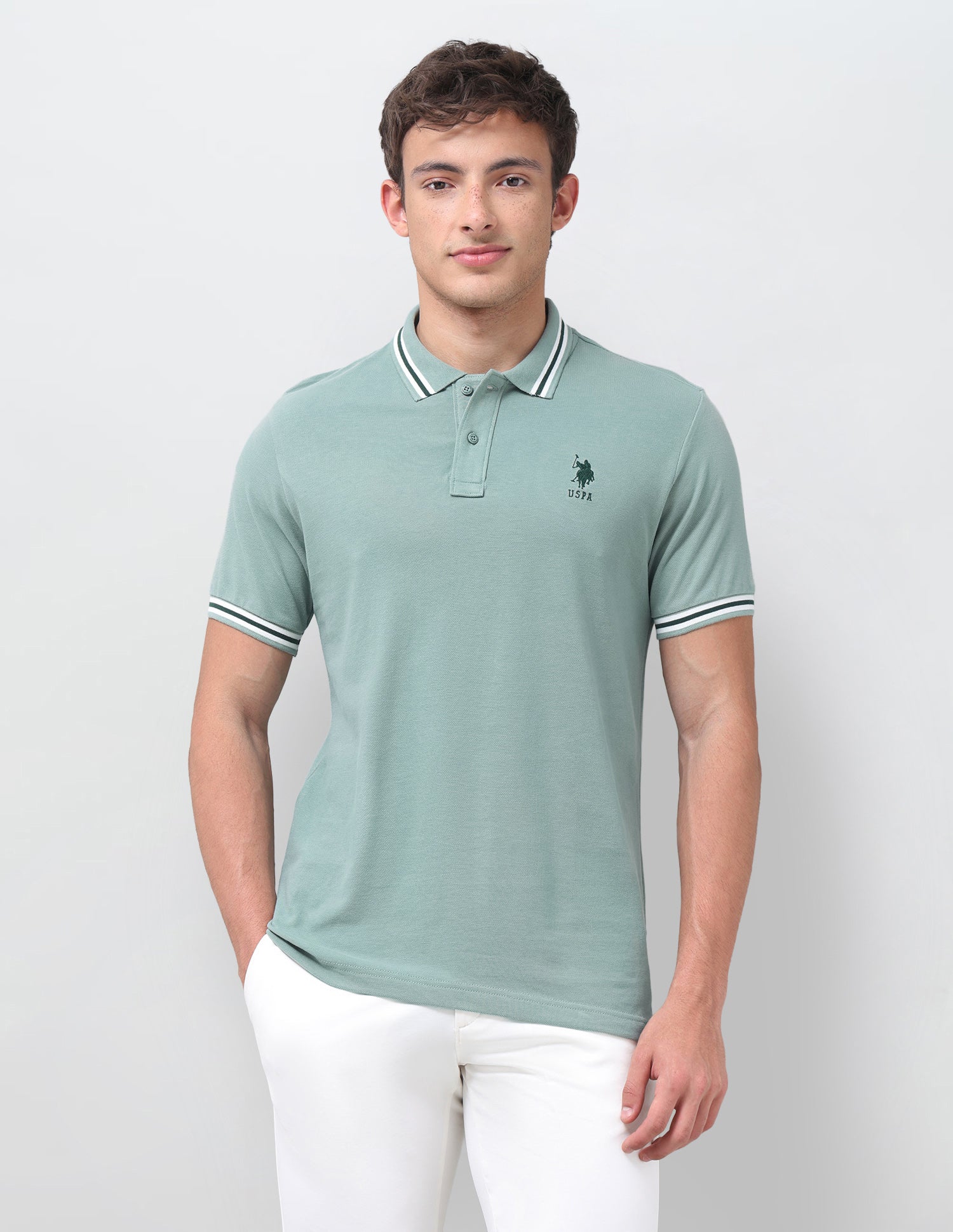 Solid Regular Fit Polo Shirt Light Green - U.S. Polo Assn. India | Large