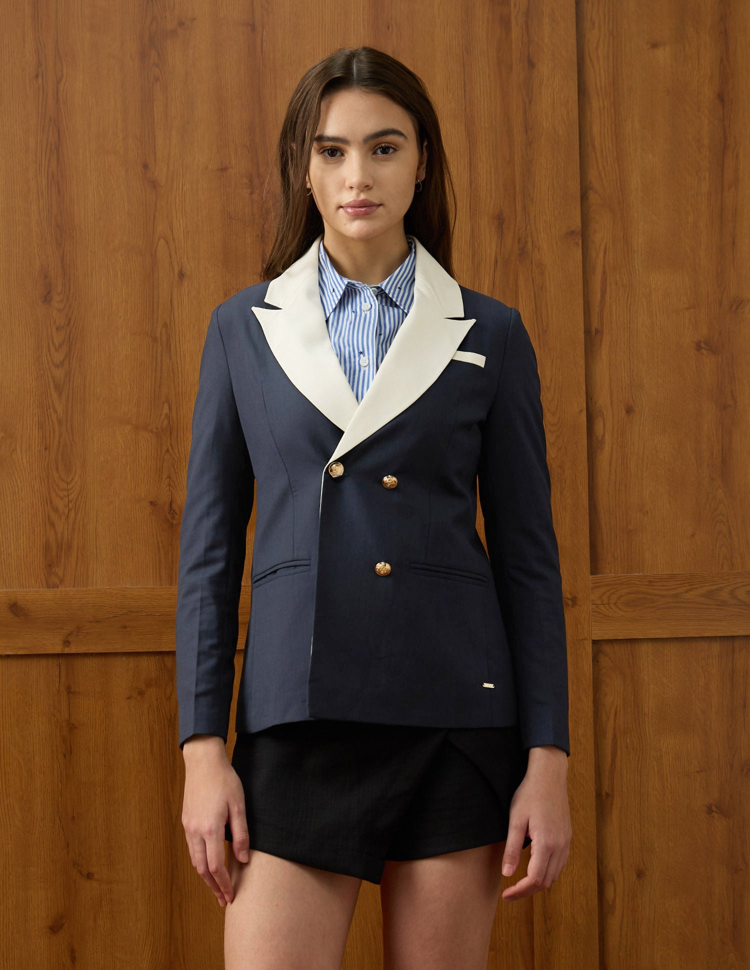 Solid Double Breasted Regular Fit Blazer Blue - U.S. Polo Assn. India | Large