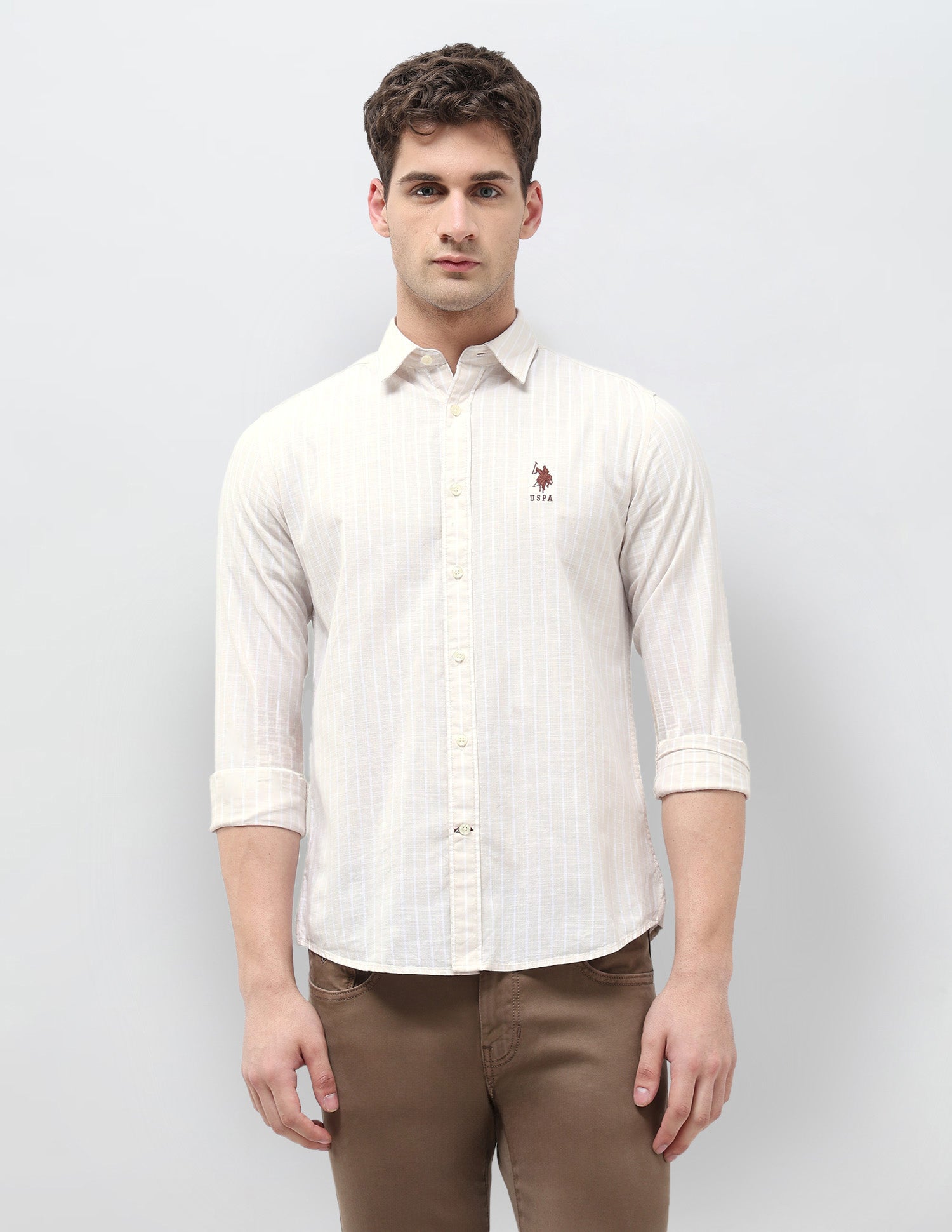 Regular Fit Vertical Striped Shirt Light Beige - U.S. POLO ASSN. | Large
