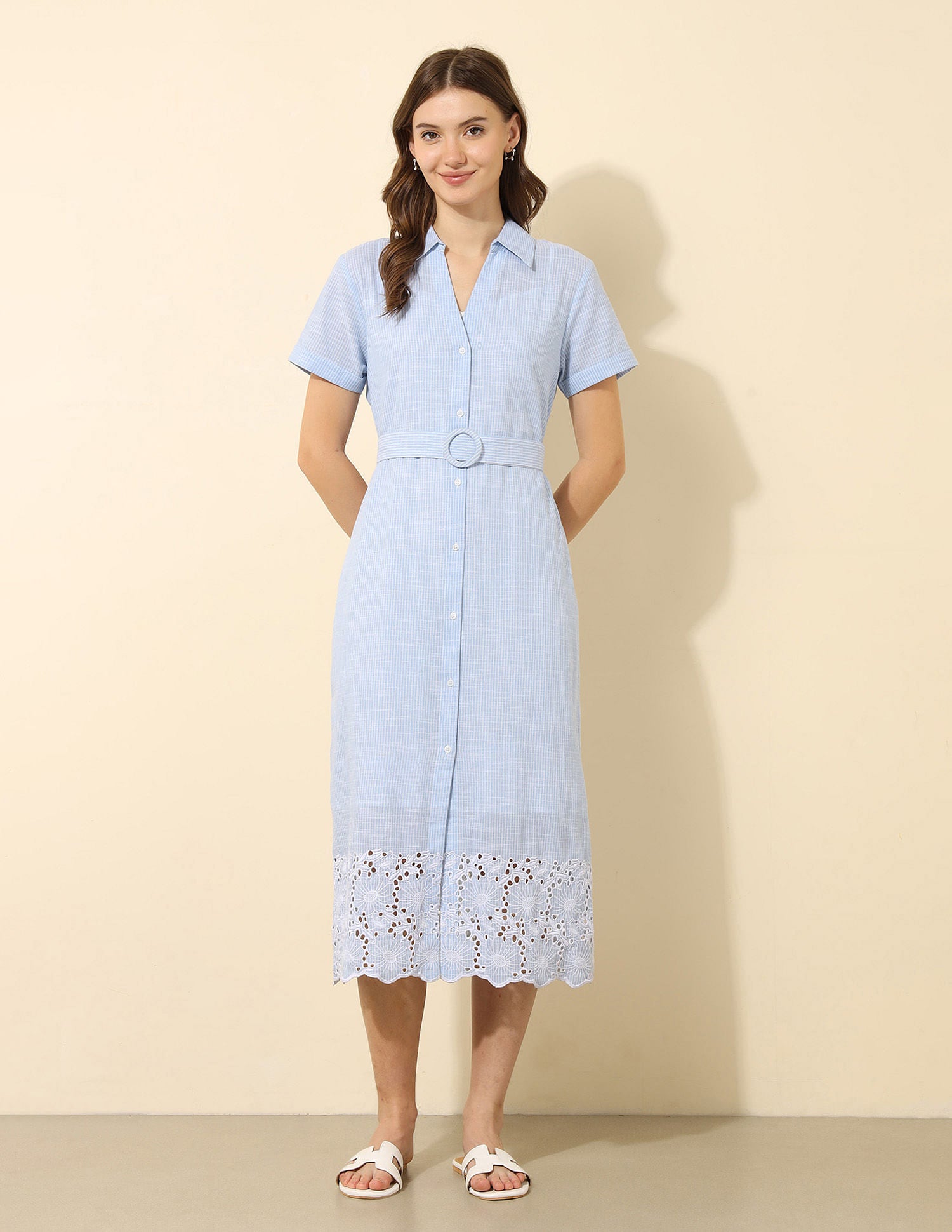 Schiffli Midi Shirt Dress Light Blue - U.S. Polo Assn. India | Large