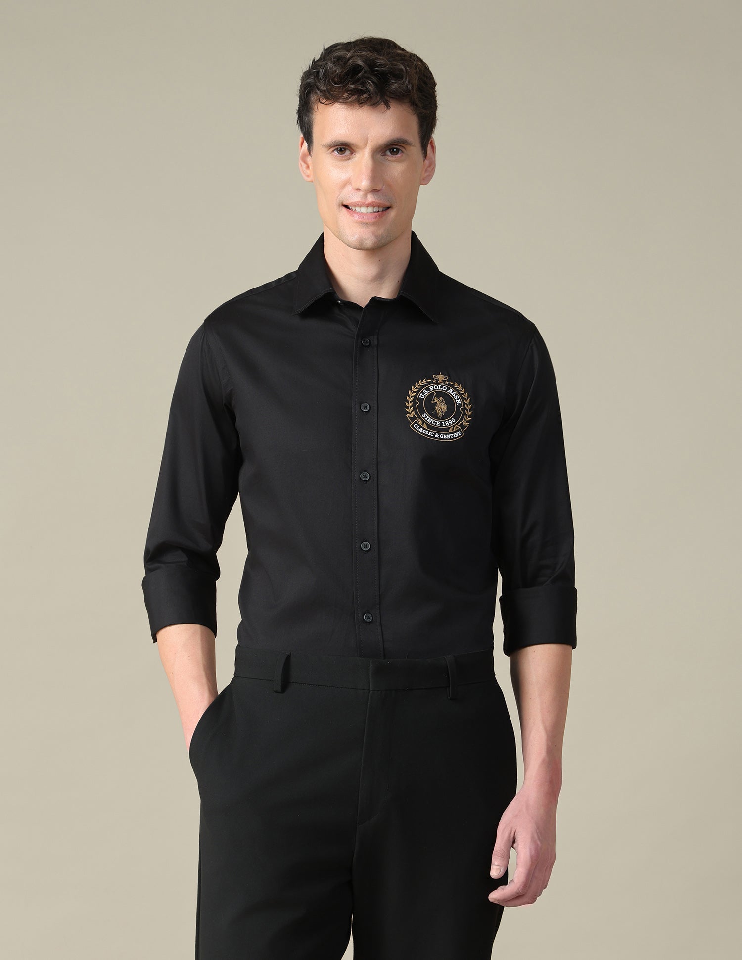 Satin Tailored Fit Shirt Black - U.S. Polo Assn. India | Large