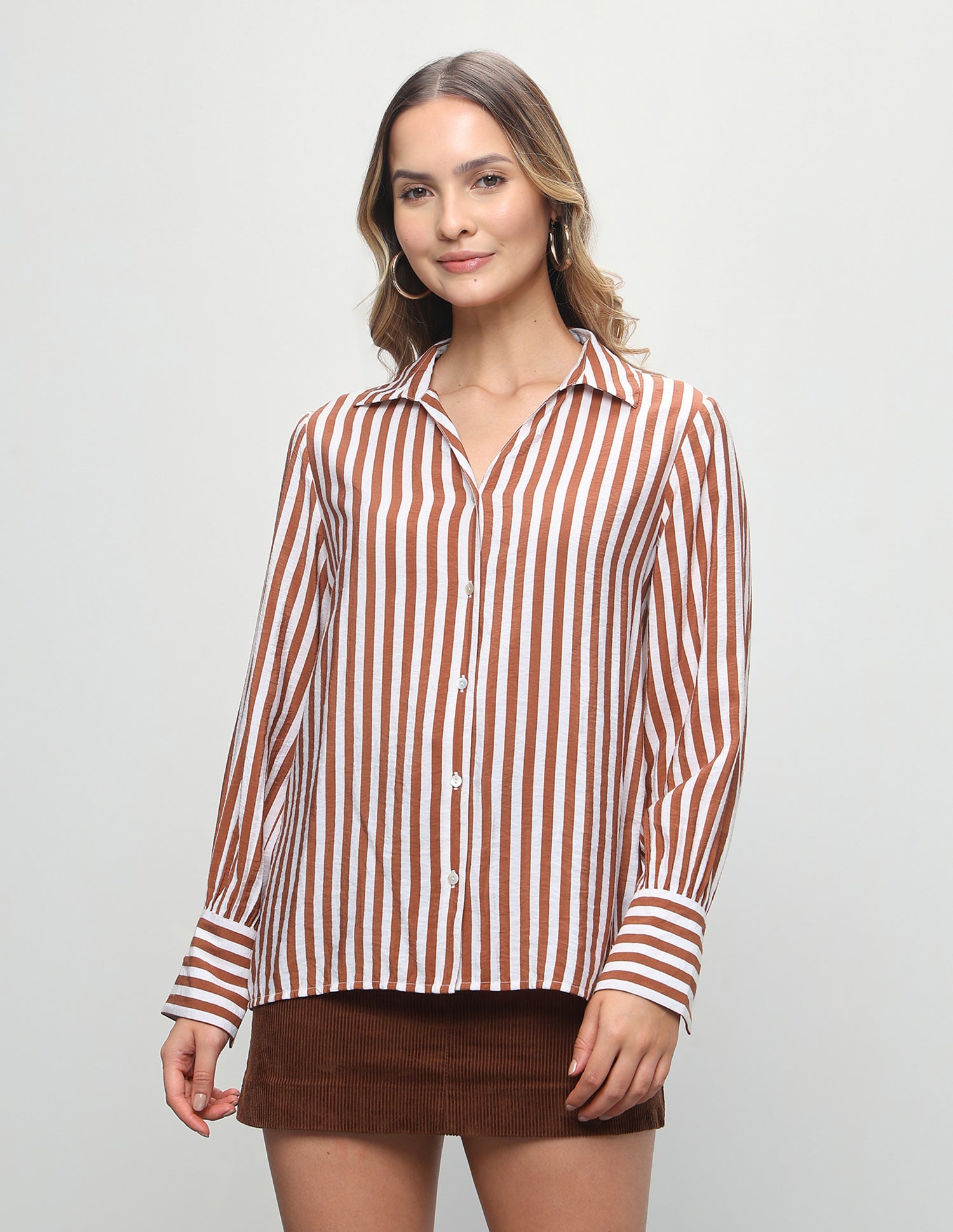 Vertical Striped Regular Fit Shirt Brown - U.S. Polo Assn. India | Large