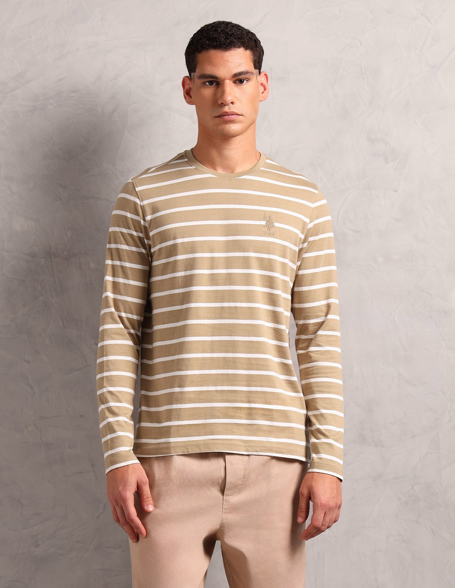 Horizontal Striped Pure Cotton I689 Lounge T-Shirt - Pack Of 1 Corn Stalk / White - U.S. POLO ASSN. | Large