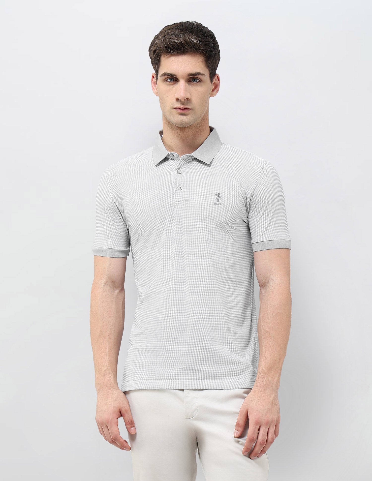 Textured Slim Fit Polo Shirt Light Grey - U.S. Polo Assn. India | Large