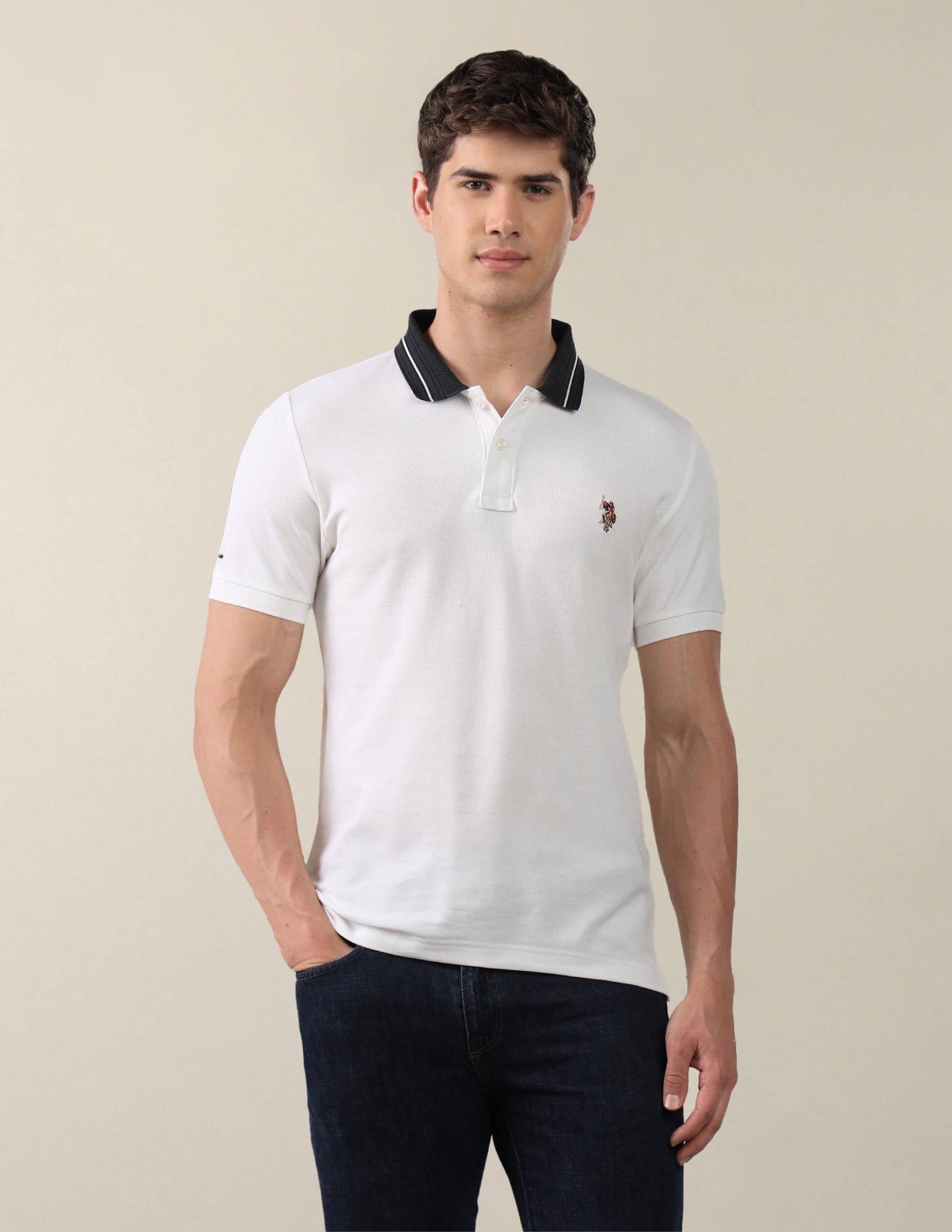 Solid Slim Fit Polo Shirt White - U.S. Polo Assn. India | Large