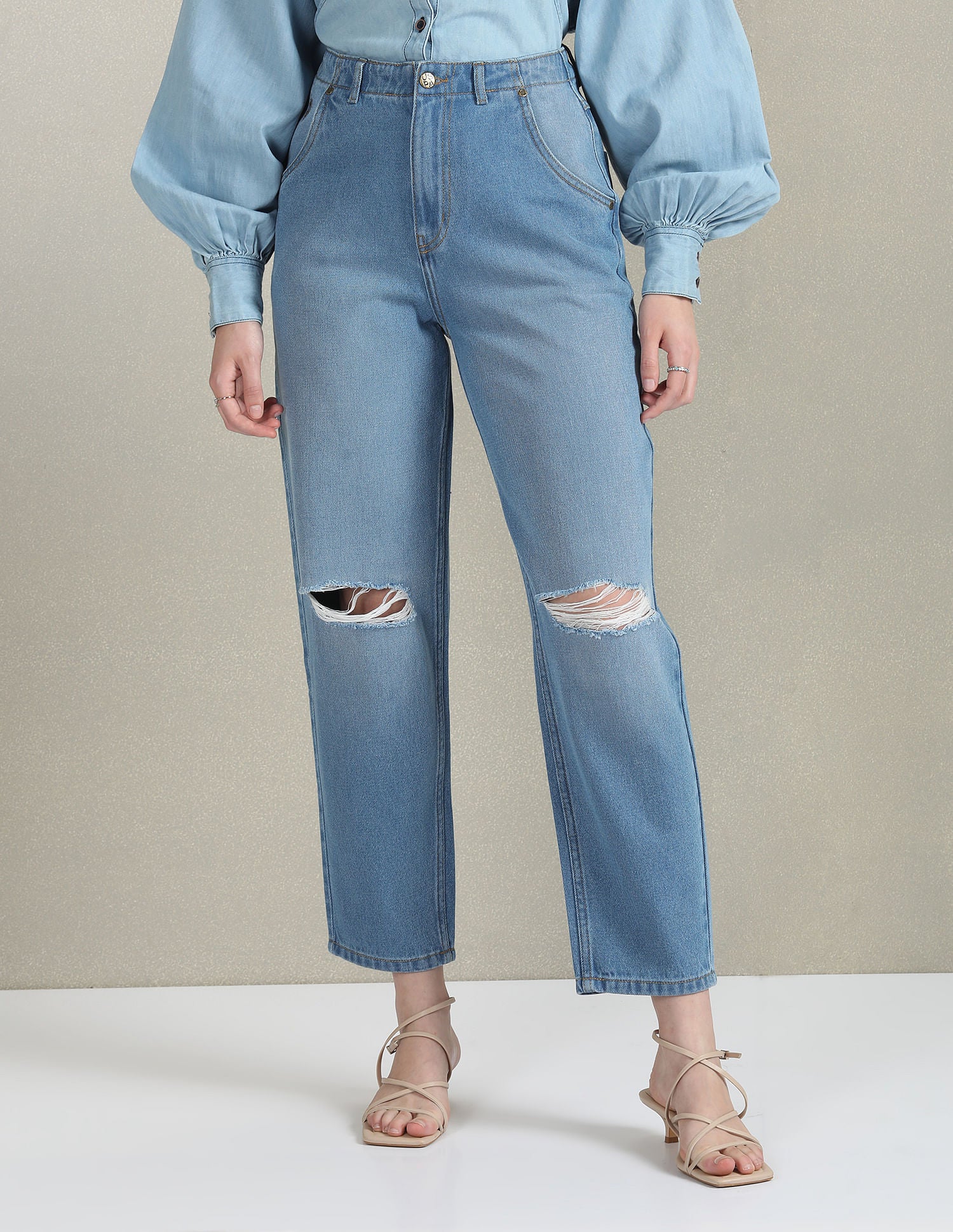 High Rise Distressed Jeans Blue - U.S. POLO ASSN. | Large