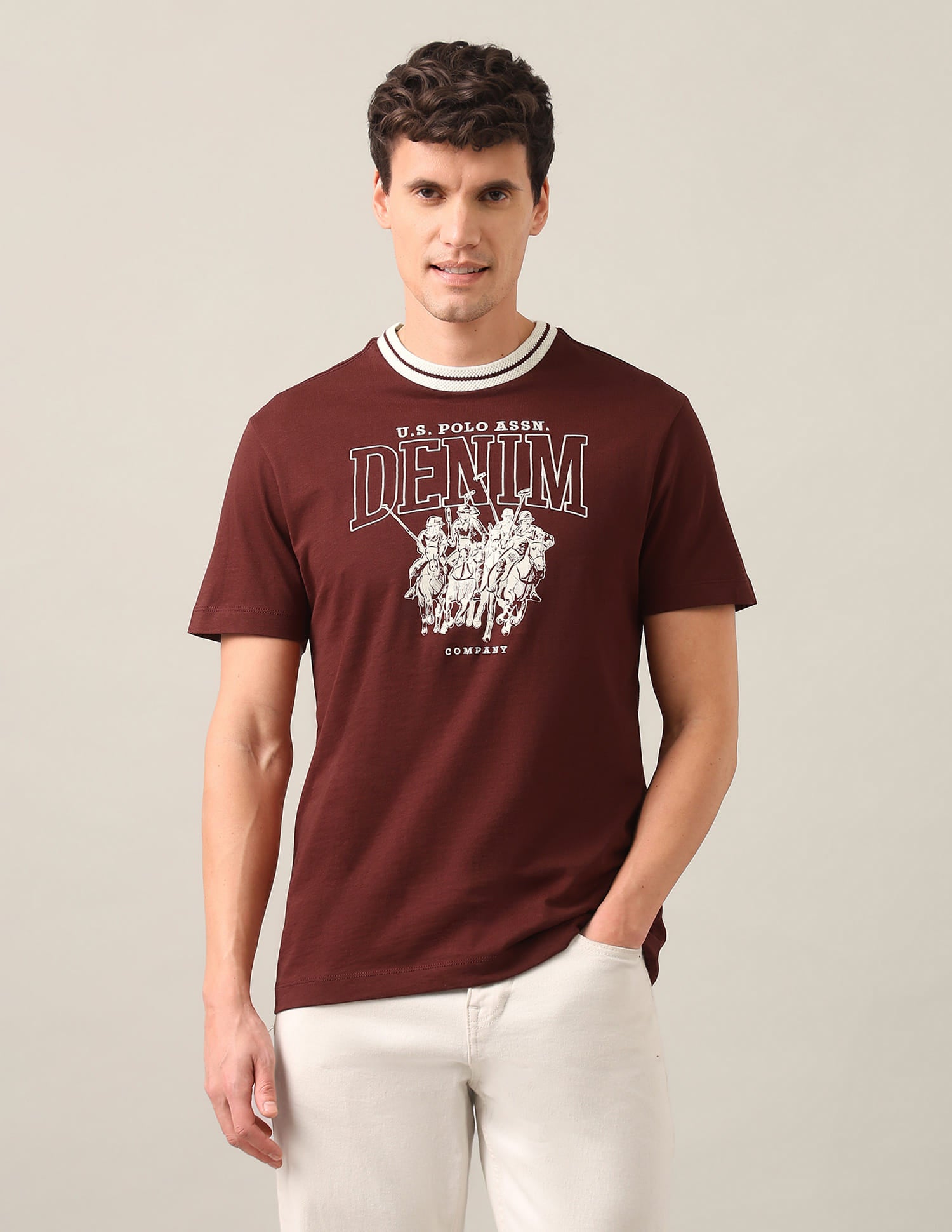 Graphic Brand Printed Slim Fit T-Shirt Brown - U.S. Polo Assn. India | Large