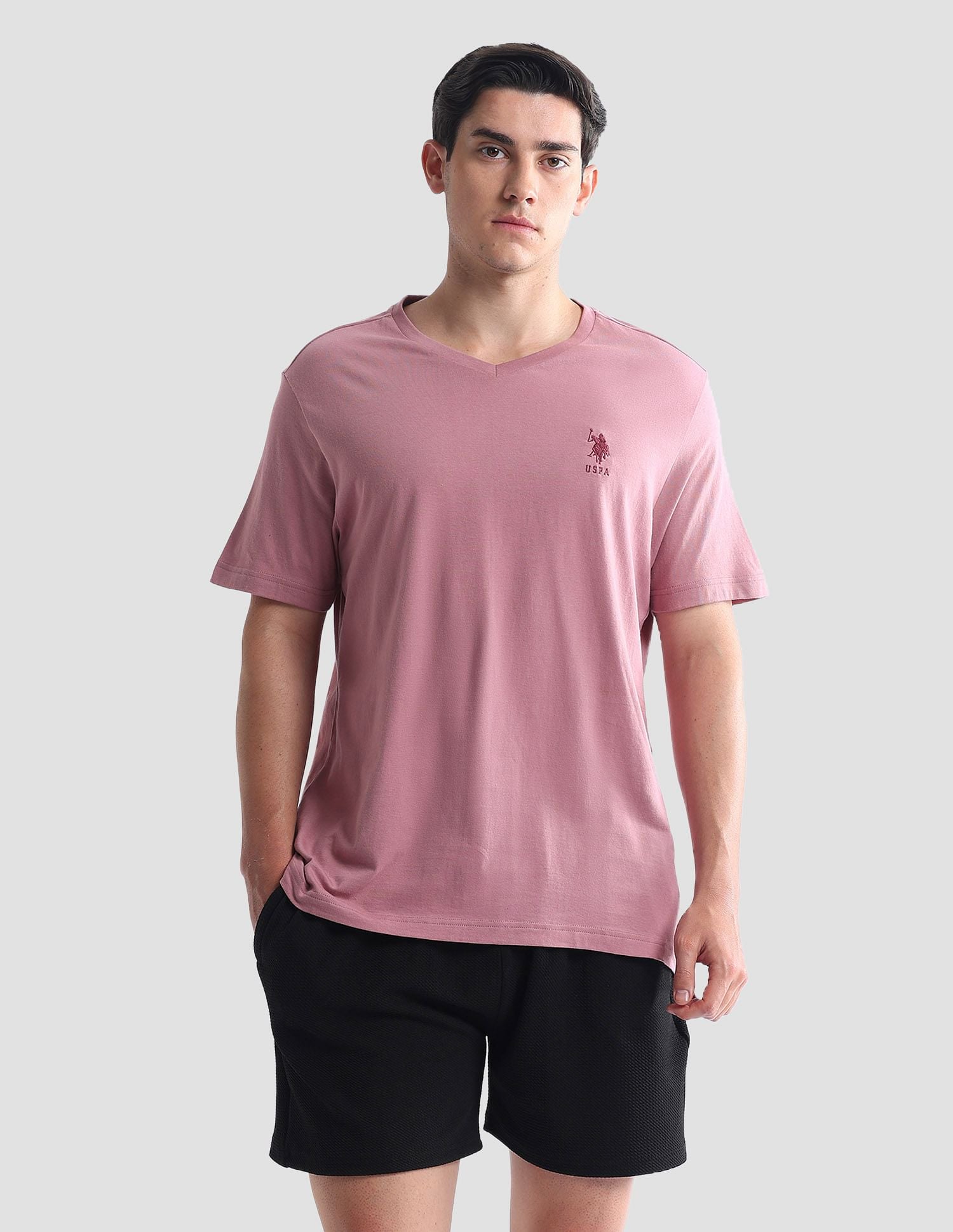 V-Neck Embroidered Logo I638 Lounge T-Shirt - Pack Of 1 Deep Pink - U.S. POLO ASSN. | Large