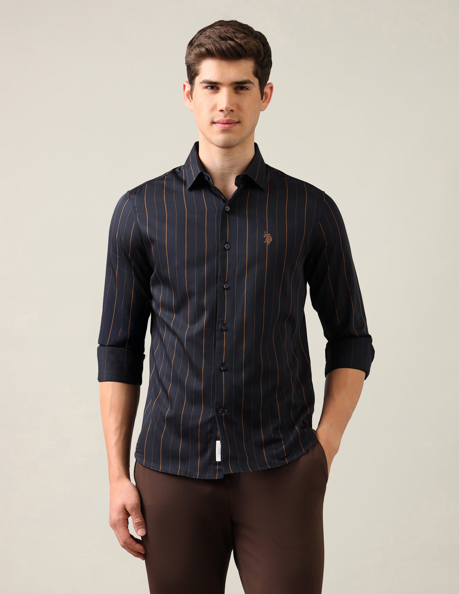 Vertical Striped Satin Shirt Blue - U.S. Polo Assn. India | Large
