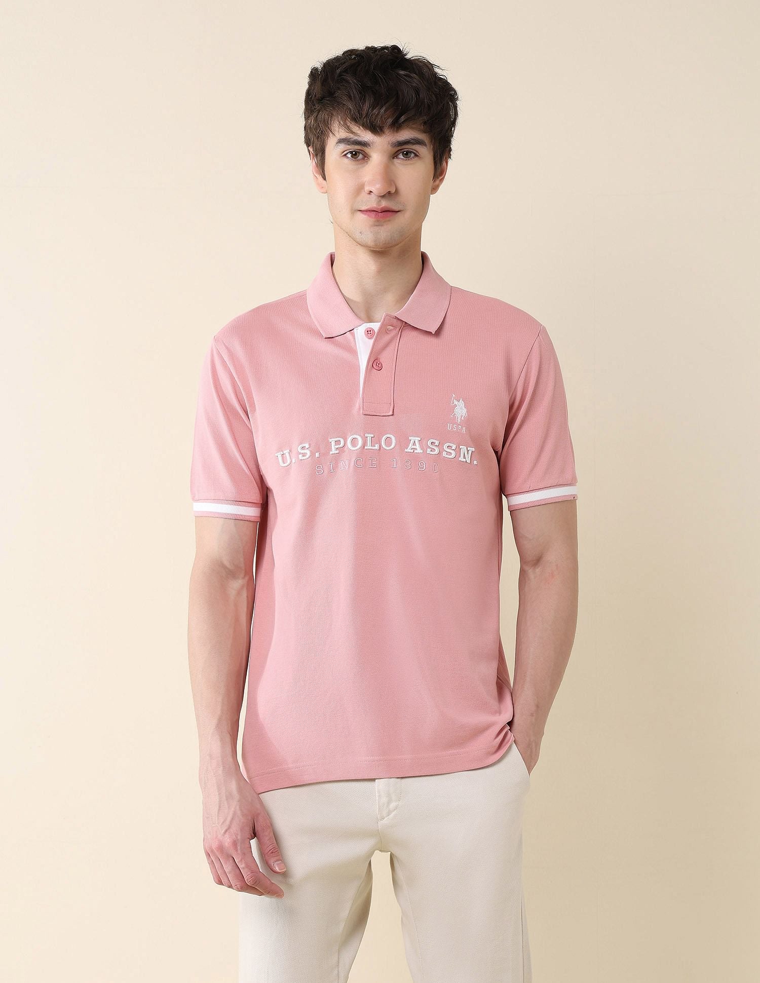 Slim Fit Brand Embroidered Polo Shirt Light Pink - U.S. POLO ASSN. | Large