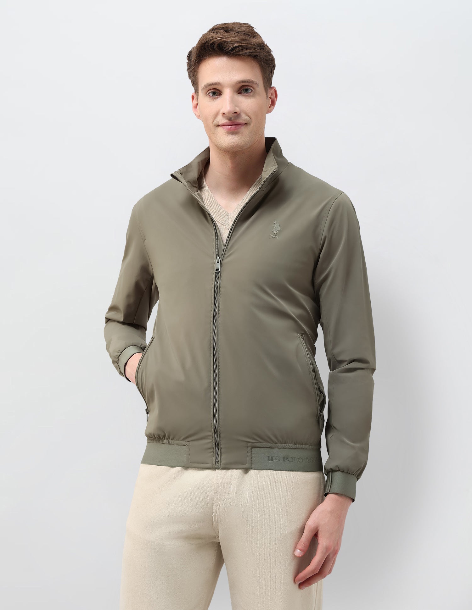 Solid Regular Fit Jacket Green - U.S. Polo Assn. India | Large