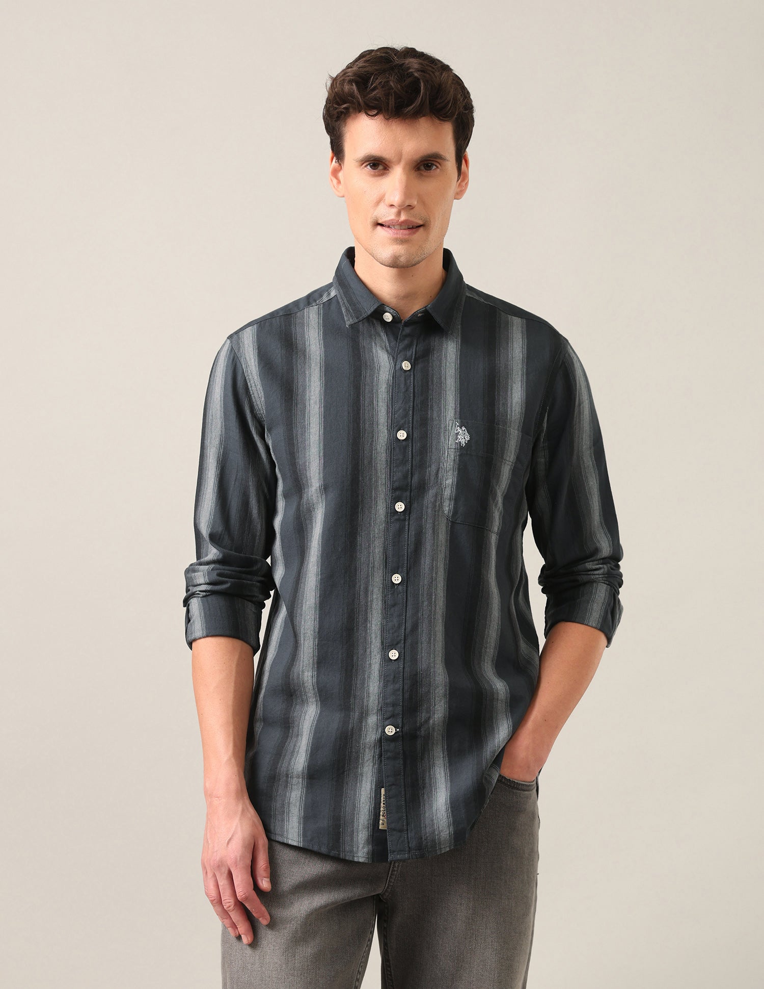 Vertical Striped Twill Shirt Grey - U.S. Polo Assn. India | Large
