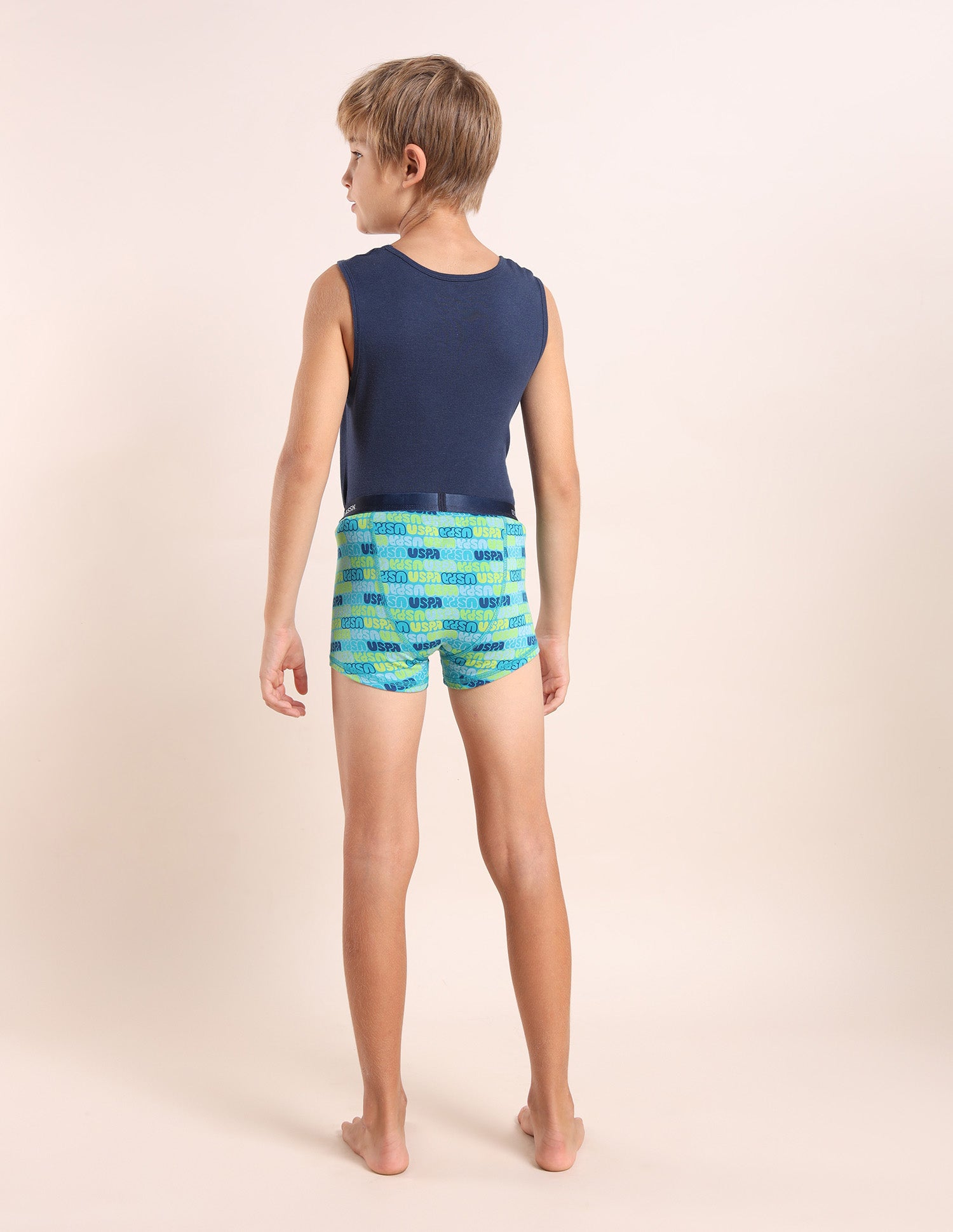 Boys Mid Rise Cotton Spandex Trunks - Pack Of 3 Blue, White and Navy - U.S. POLO ASSN. | Large