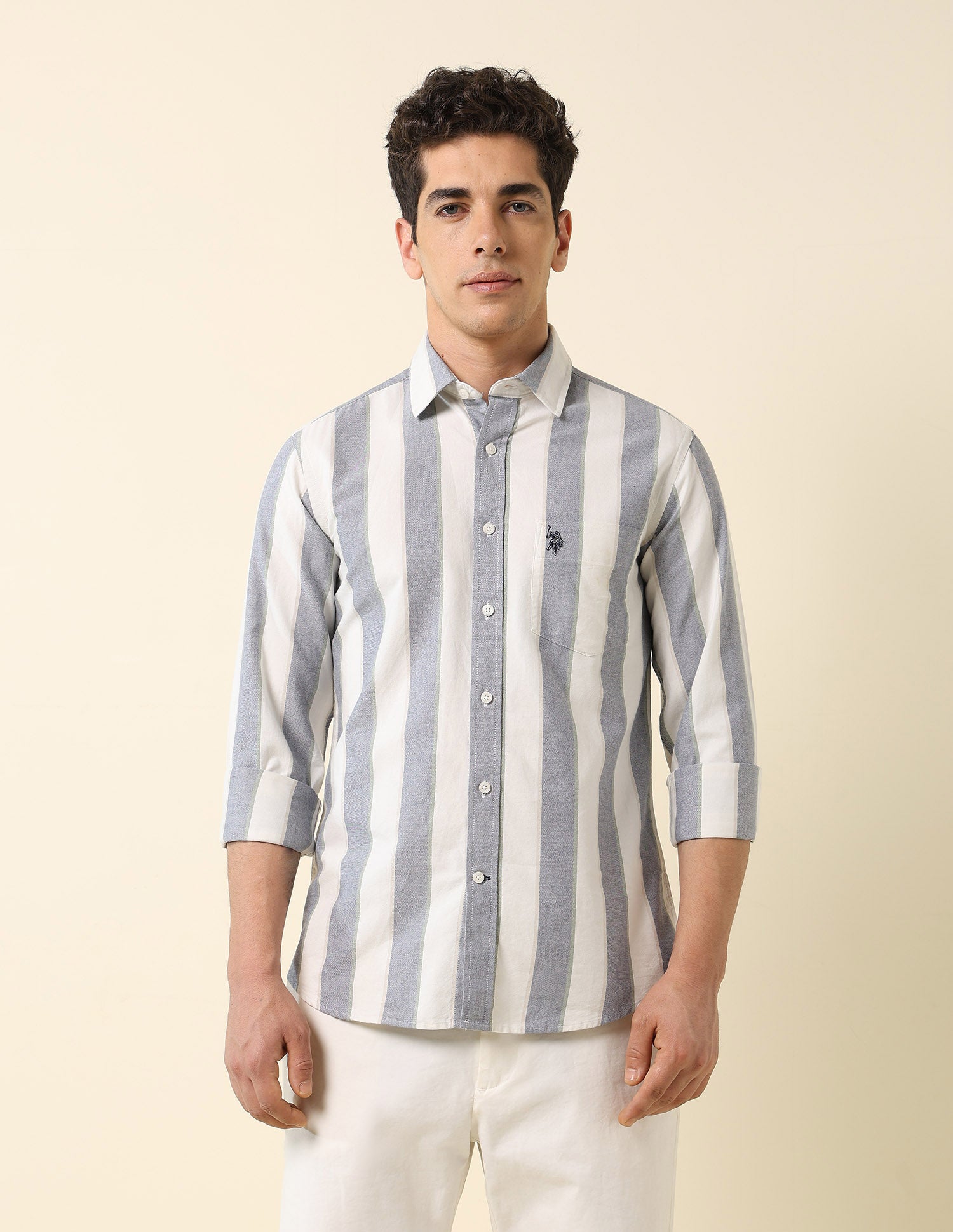 Pure Cotton Vertical Striped Shirt Navy - U.S. POLO ASSN. | Large