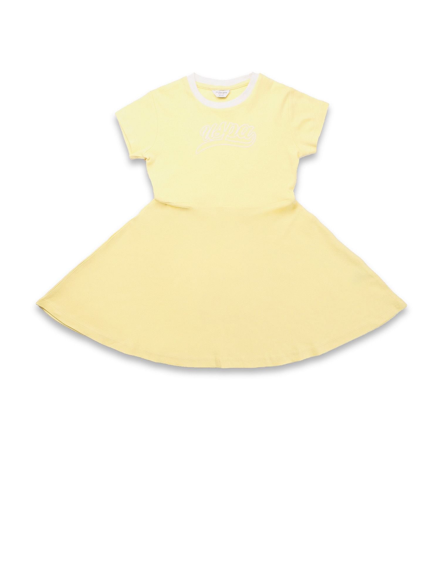 Girls Brand Printed Fit And Flare Dress Yellow - U.S. POLO ASSN. | Large