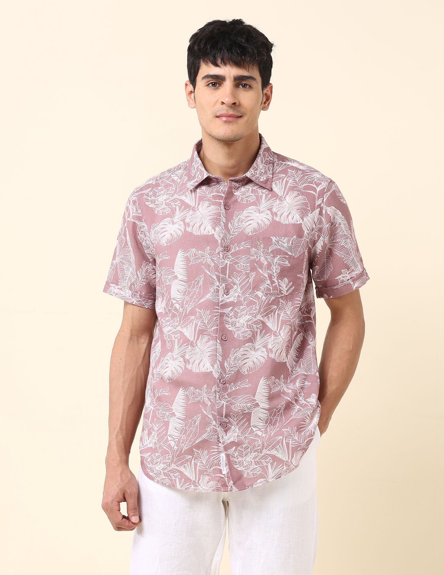 Tropical Printed Poplin Shirt Pink - U.S. Polo Assn. India | Large
