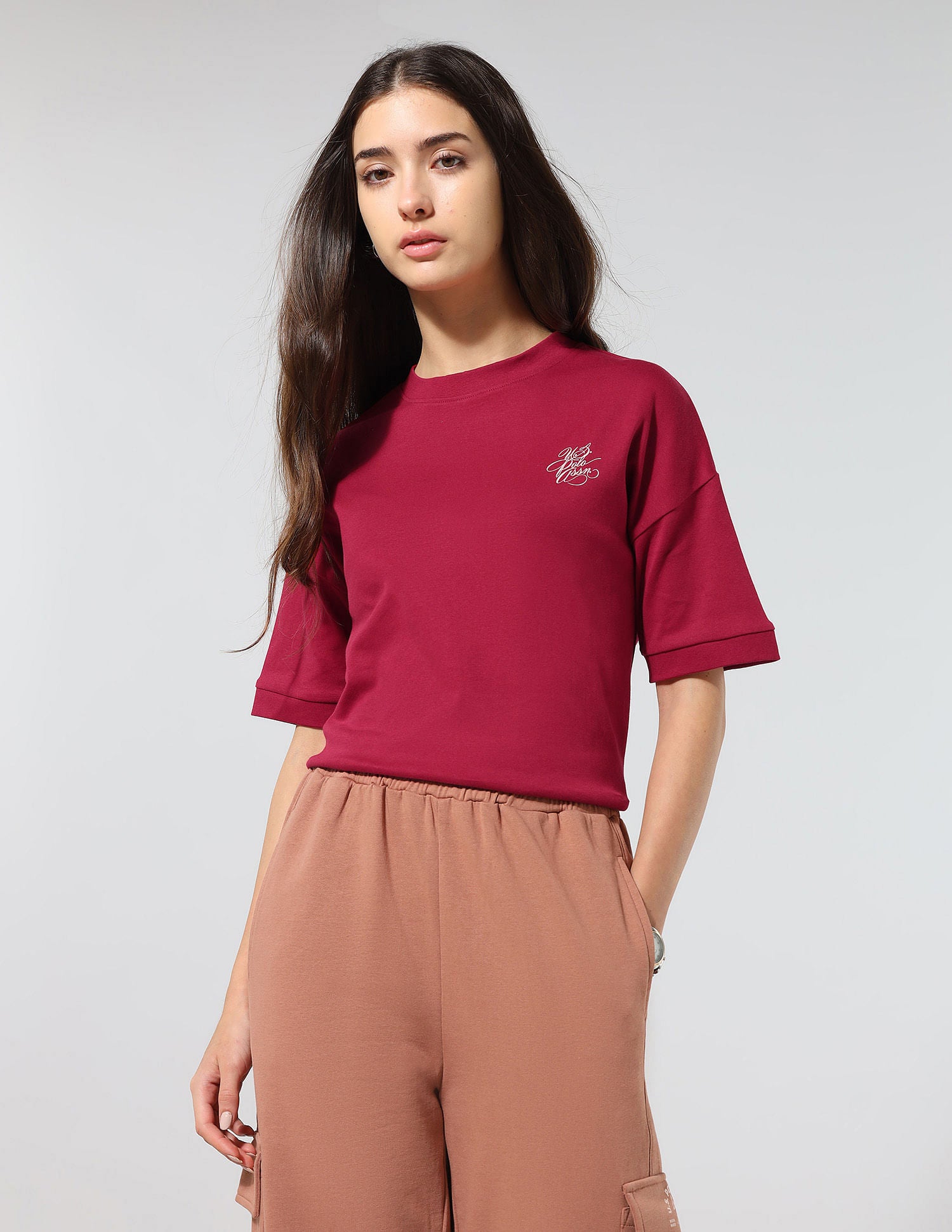 Boxy Fit Solid Lounge T-Shirt Dark Red - U.S. POLO ASSN. | Large