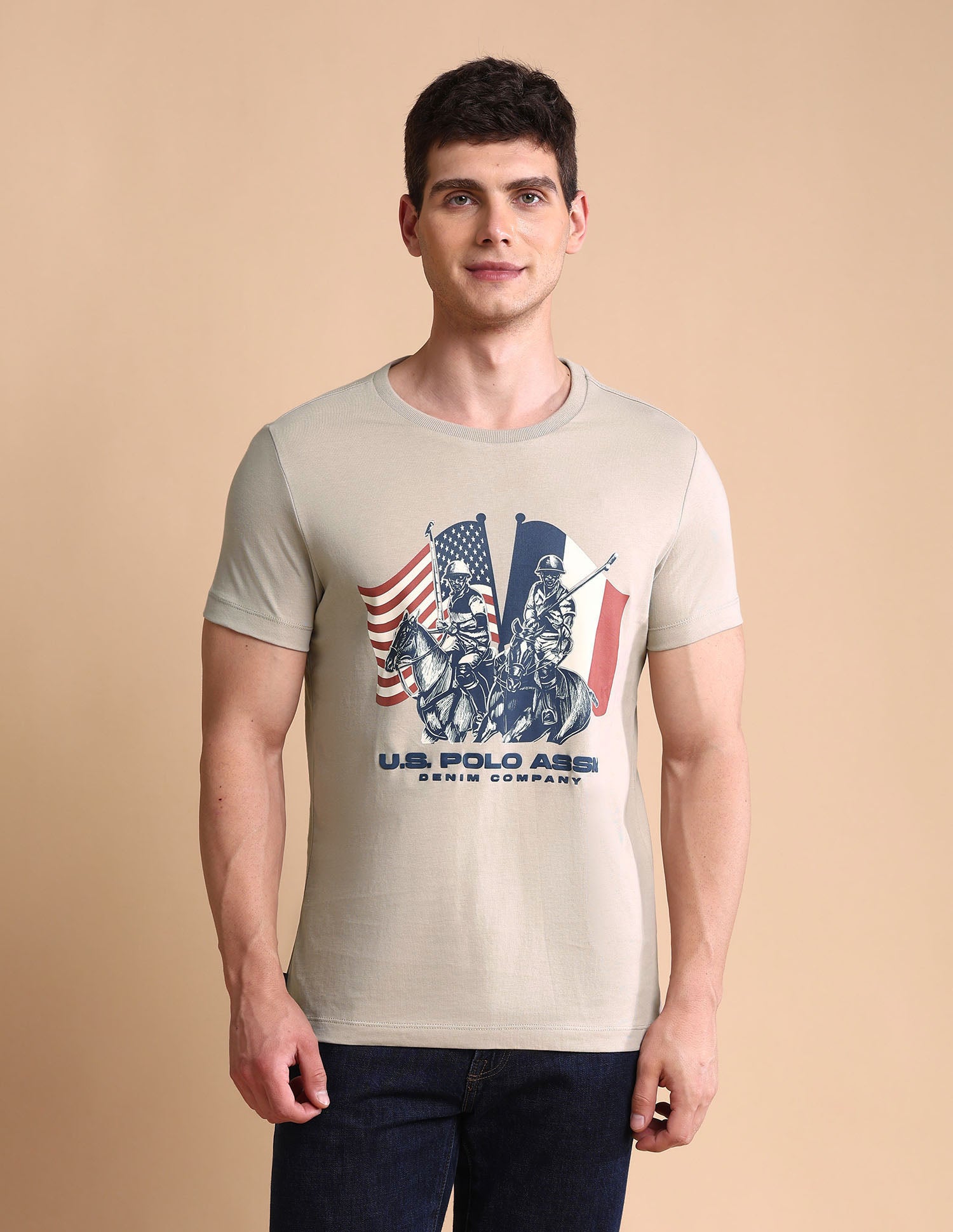 Graphic Printed Muscle Fit T-Shirt Beige - U.S. POLO ASSN. | Large