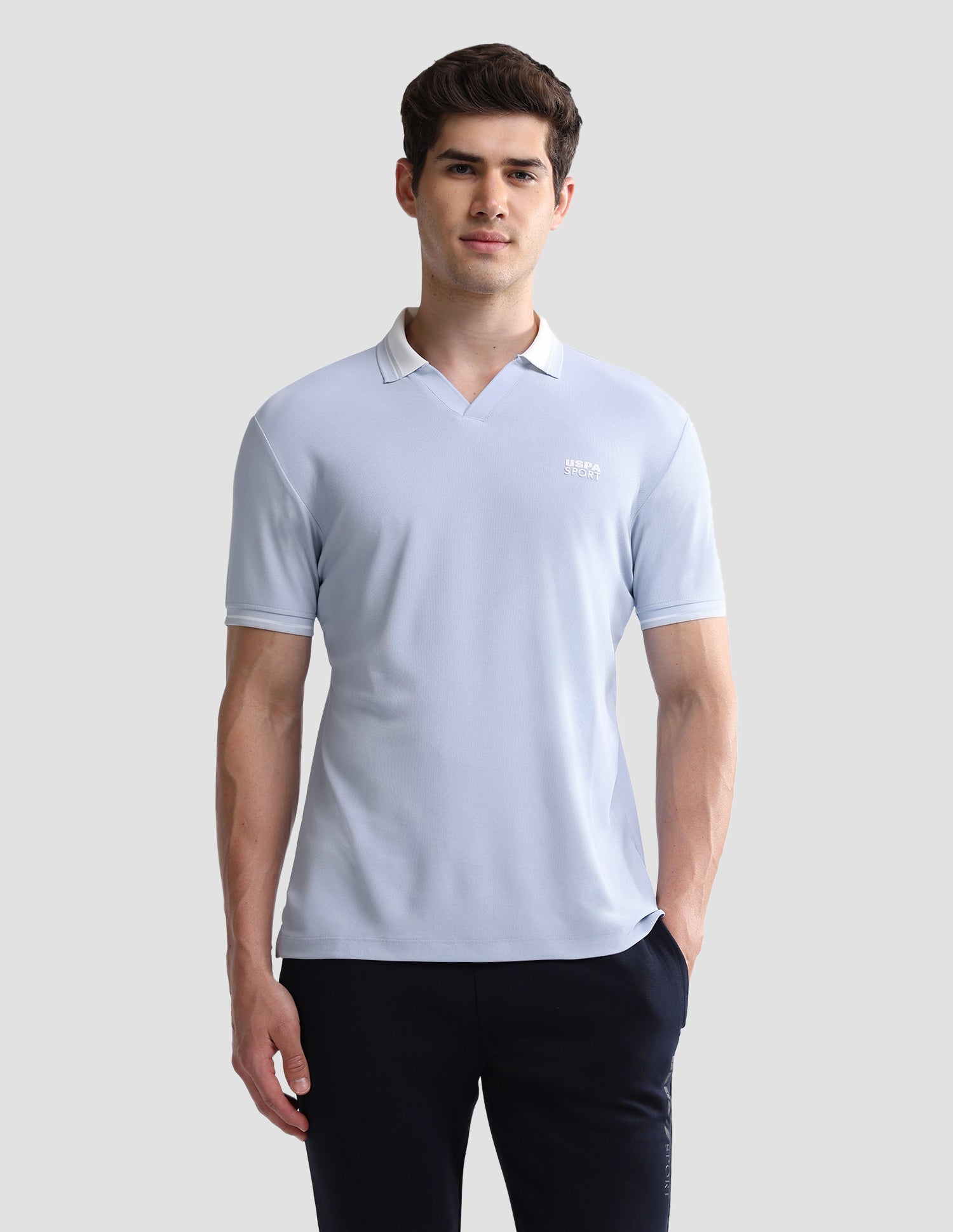 Solid Slim Fit Active Polo Shirt Light Blue - U.S. Polo Assn. India | Large
