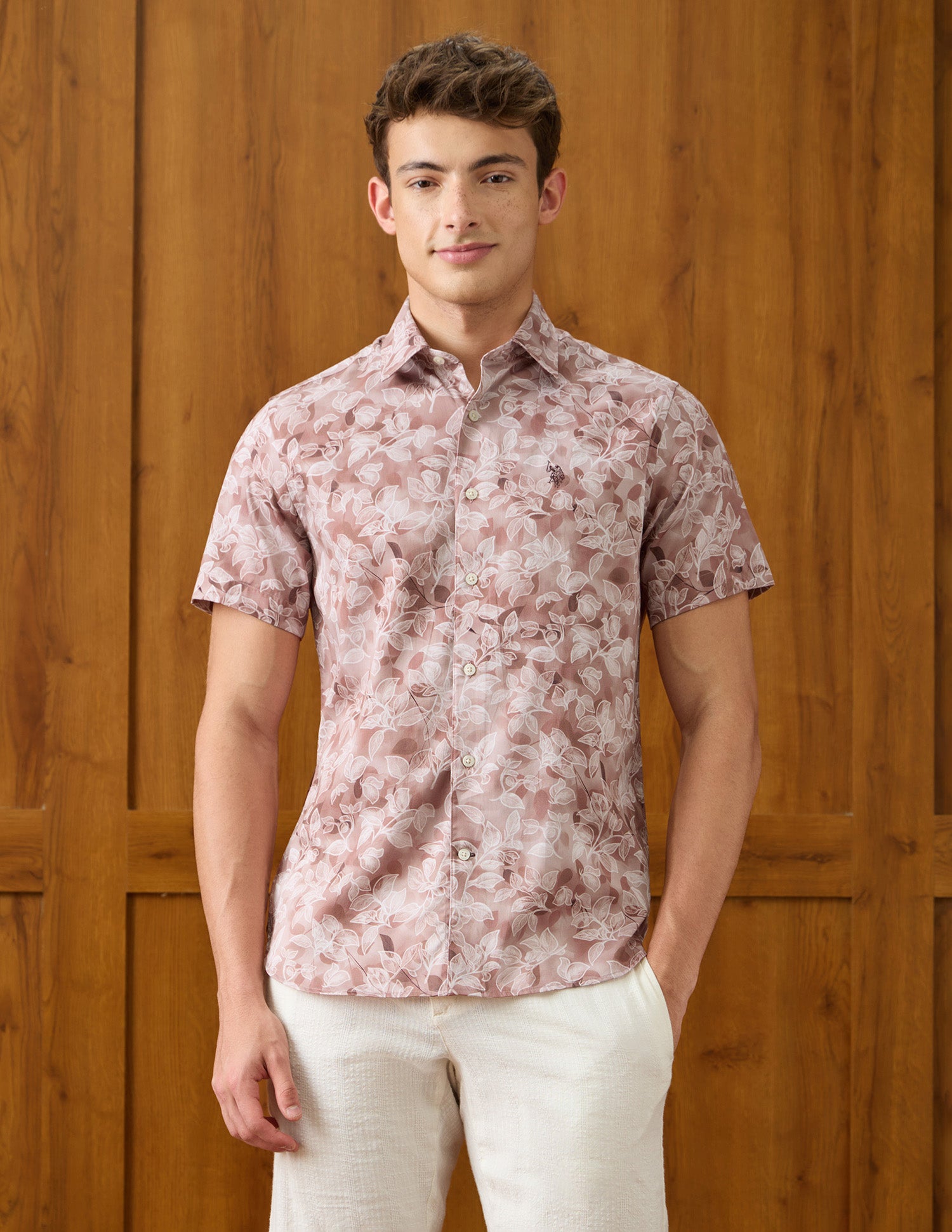Tropical Printed Satin Shirt Peach - U.S. Polo Assn. India | Large